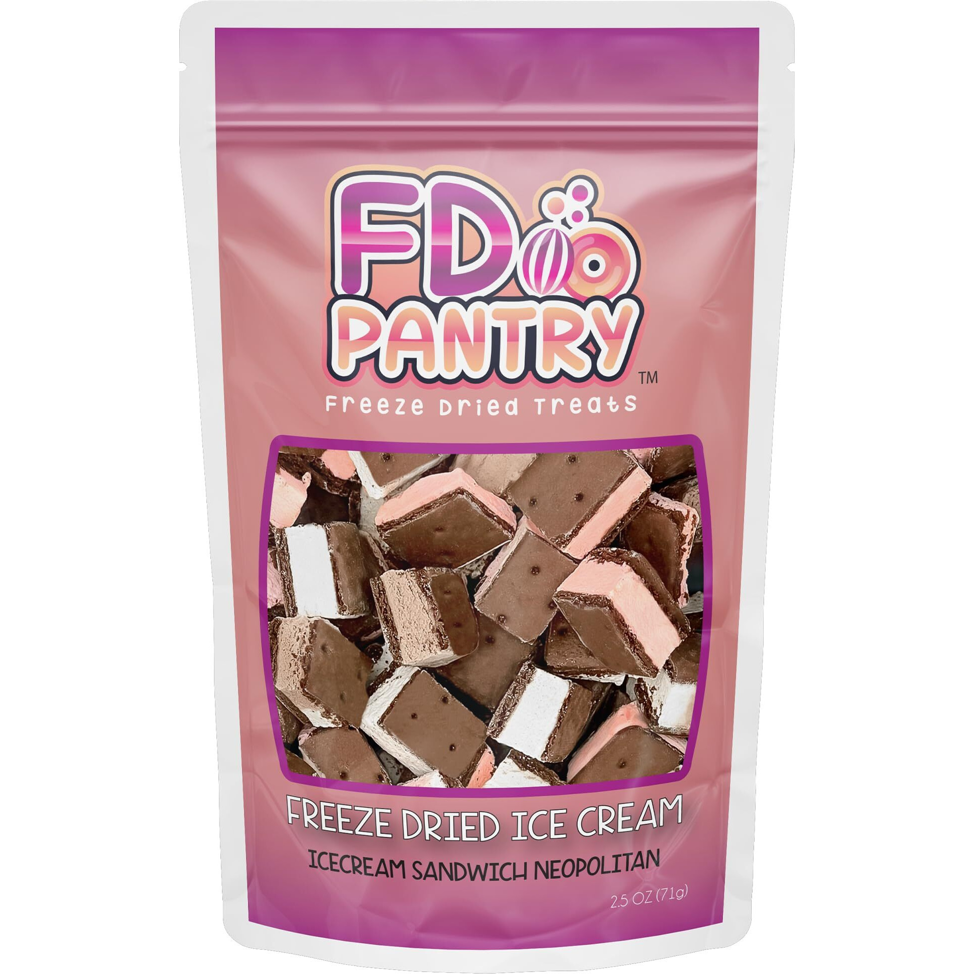 Freeze Dried Ice Cream Sandwich Bites - Neapolitan - Crunchy & Sweet Snack 2.5Oz Freeze-Dried Ice-Cream Pack Dehydrated Resealable Gift Bag - Strawberry Vanilla Chocolate