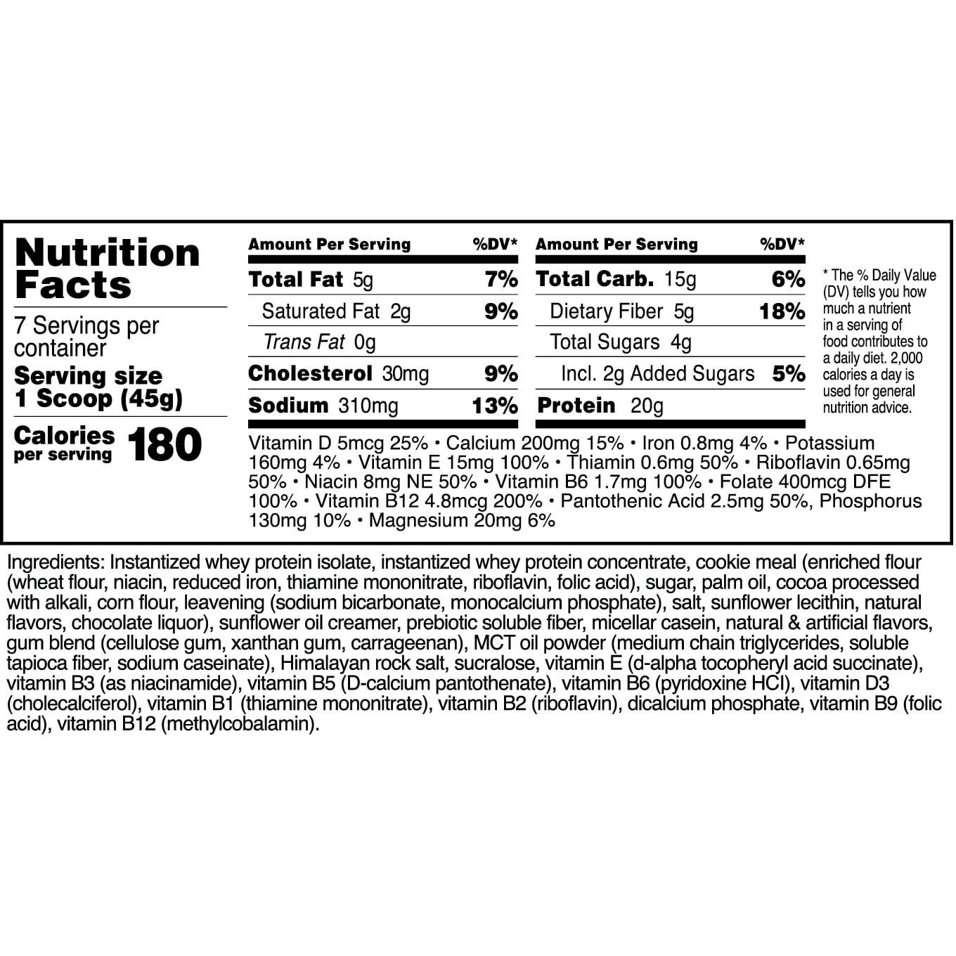 Transformhq Meal Replacement Shake Powder 7 Servings (Cookies & Cream) - Gluten Free, Non-Gmo