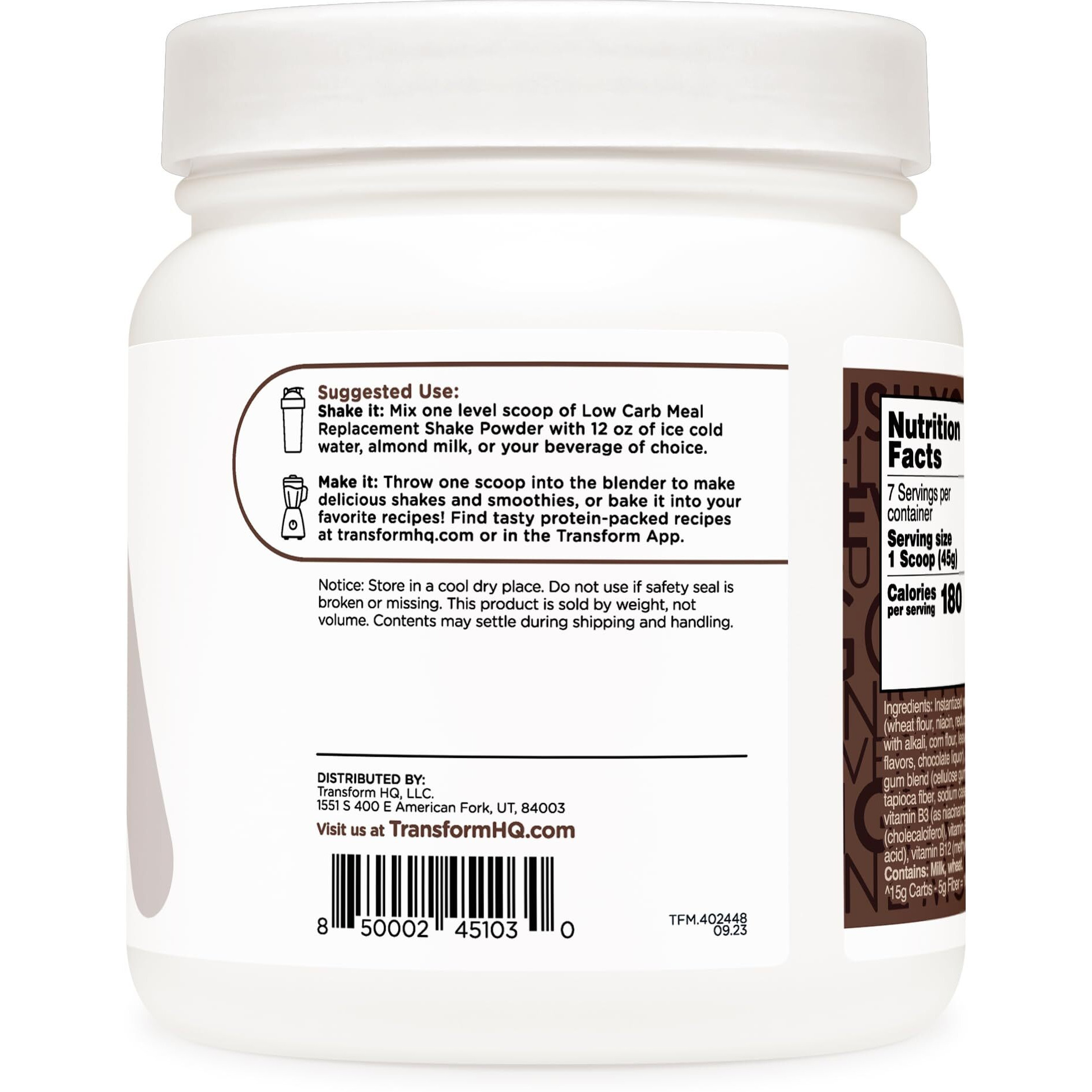 Transformhq Meal Replacement Shake Powder 7 Servings (Cookies & Cream) - Gluten Free, Non-Gmo