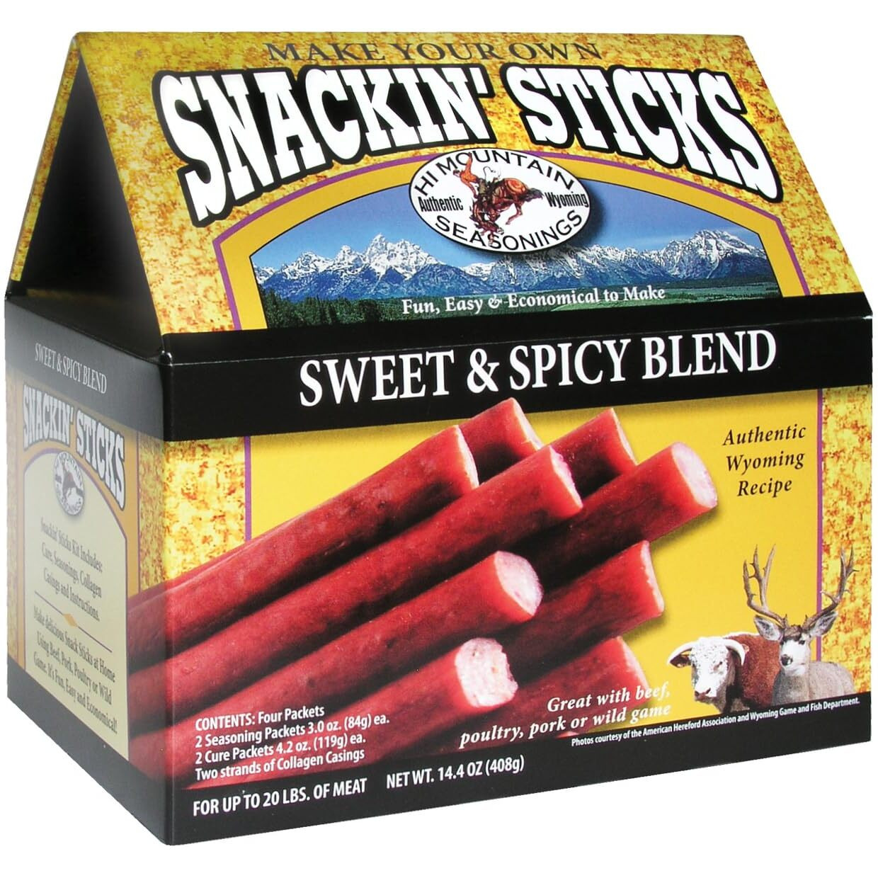 Hi Mountain Seasonings | Snack Stick Seasoning Kit | Sweet & Spicy Blend | Includes Seasoning, Cure, Casings, & Directions | Seasons Up To 20Lbs Of Meat | Beef, Pork, Venison, Deer, & Wild Game