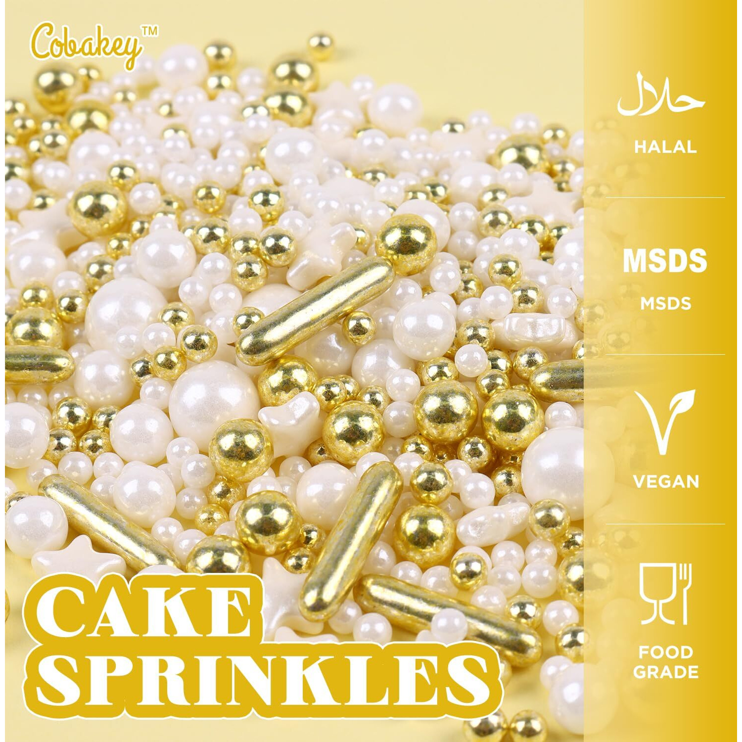 White Deluxe Gold Sprinkles For Cake Decorating 4.23Ounce - Sugar Mix Contains Star & Pearl Sprinkles For Cupcake Toppers, Ice Cream, Candy, Cookie Decorations - Holiday Party Supplies