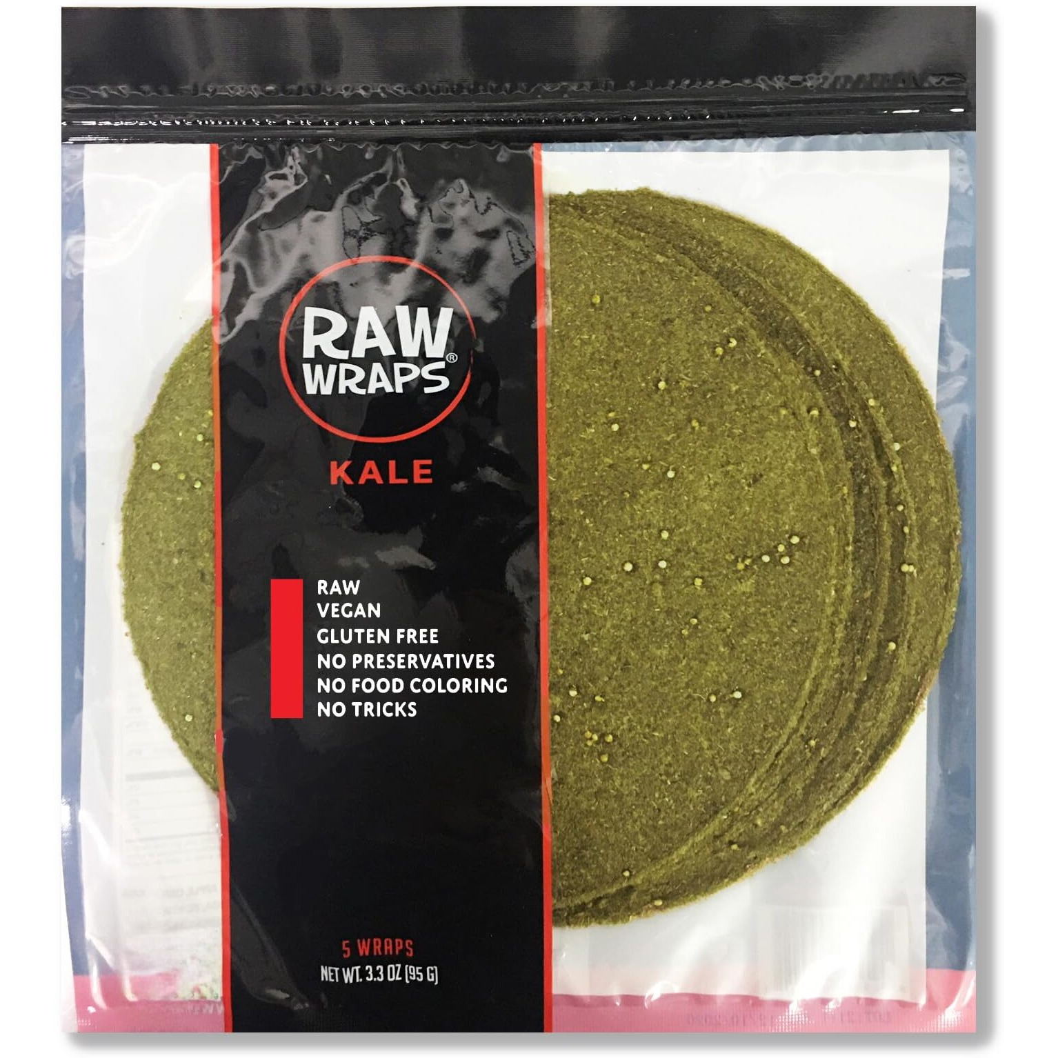 Raw Wraps, Gluten Free, Paleo, And Keto Friendly, Shelf Stable, 5 Wraps Per Pack , Vegan, Non-Gmo, No Added Salt Or Sugar, Yeast Free, Low Carb Tortilla Wraps, Kale Flavor