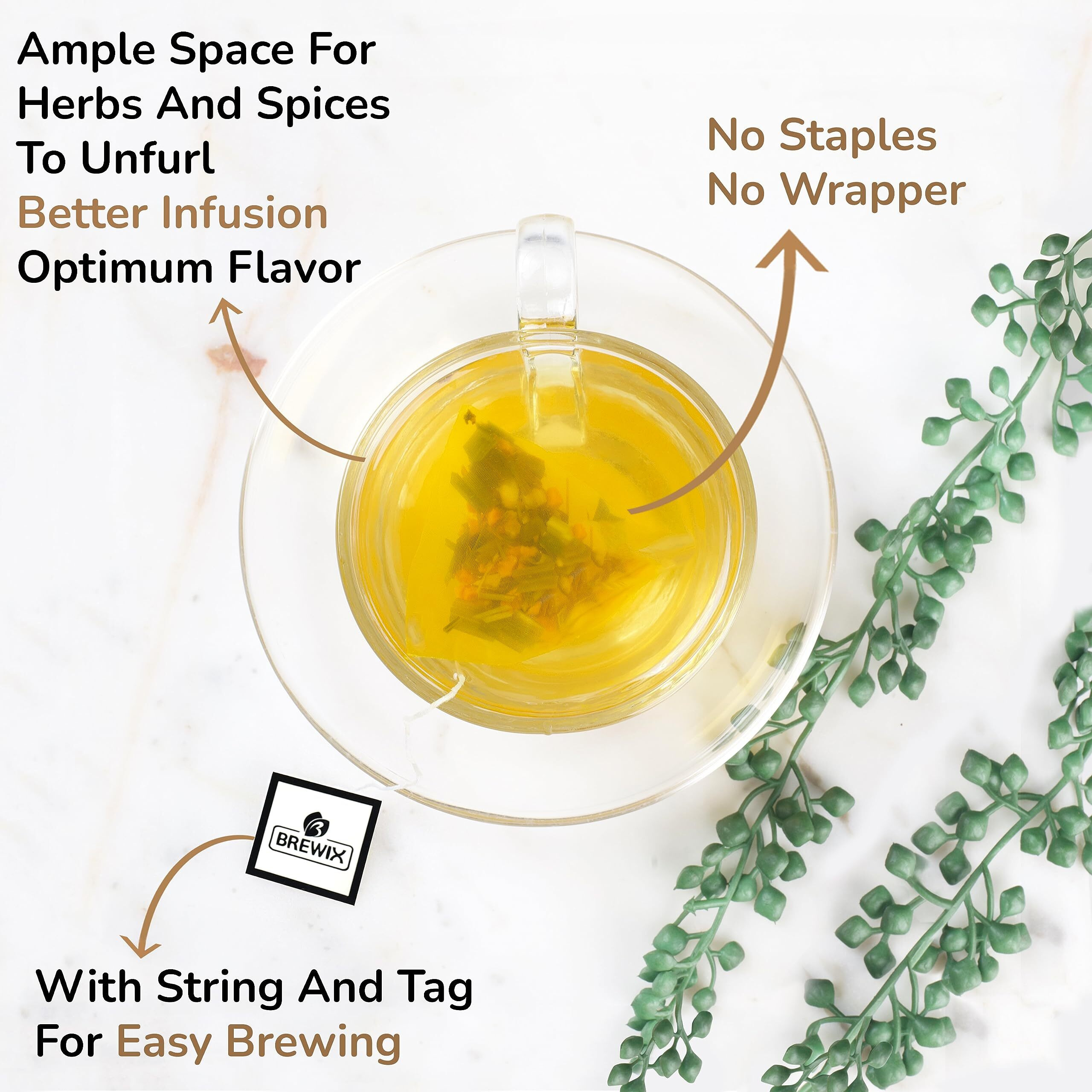 Brewix, Turmeric Ashwagandha Herbal Tea Bags (50 Pyramid Tea Bags) Real Ingredients From India, Caffeine Free & Naturally Gluten Free | 100% Pure Herbal Blend Packed In Resealable Ziplock Pouch