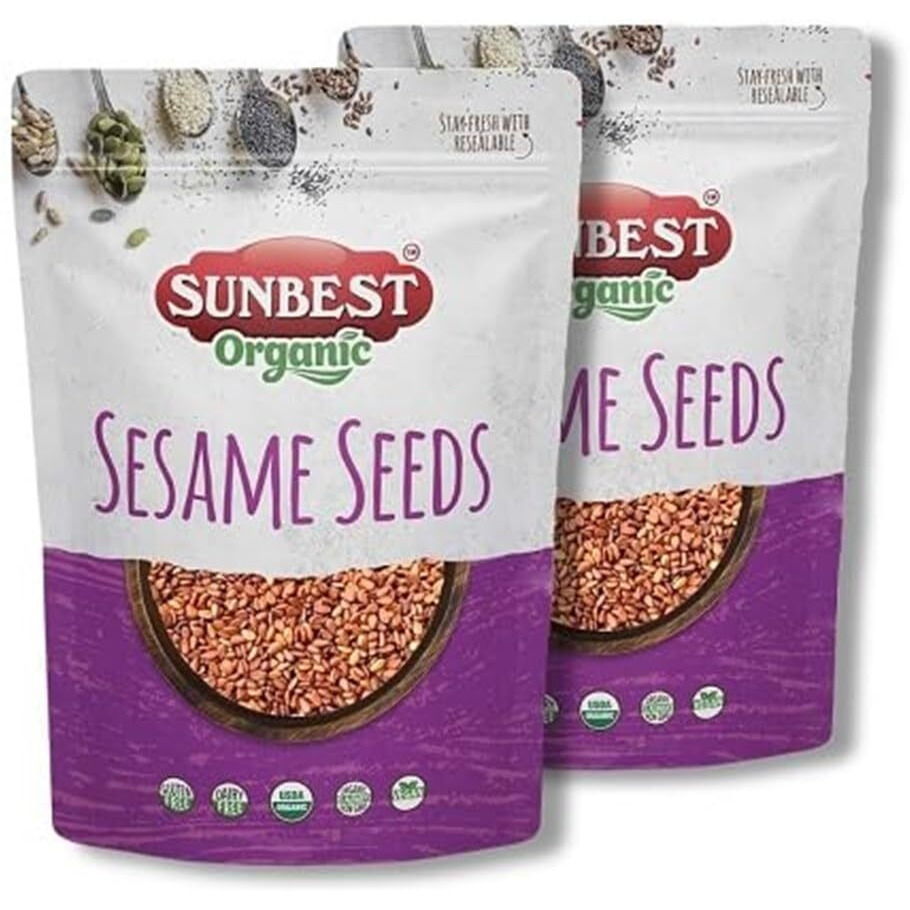 Sunbest Natural Organic Brown Sesame Seeds 32 Oz.(2 Lb) - Usda Organic, Non-Gmo, Vegan, Gluten-Free, Kosher - Fresh & Nutrient-Rich Snack, Topping, Baking - 2-Pack 16 Oz