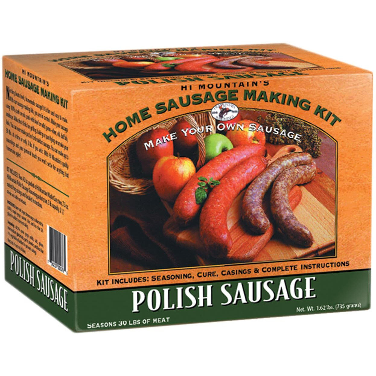 Hi Mountain Seasonings | Polish Sausage Making Kit | Includes Sausage Seasoning, Cure, Natural Hog Casings, And Simple-To-Follow Directions | Creates 30 Lbs Of Delicious Polish Sausage