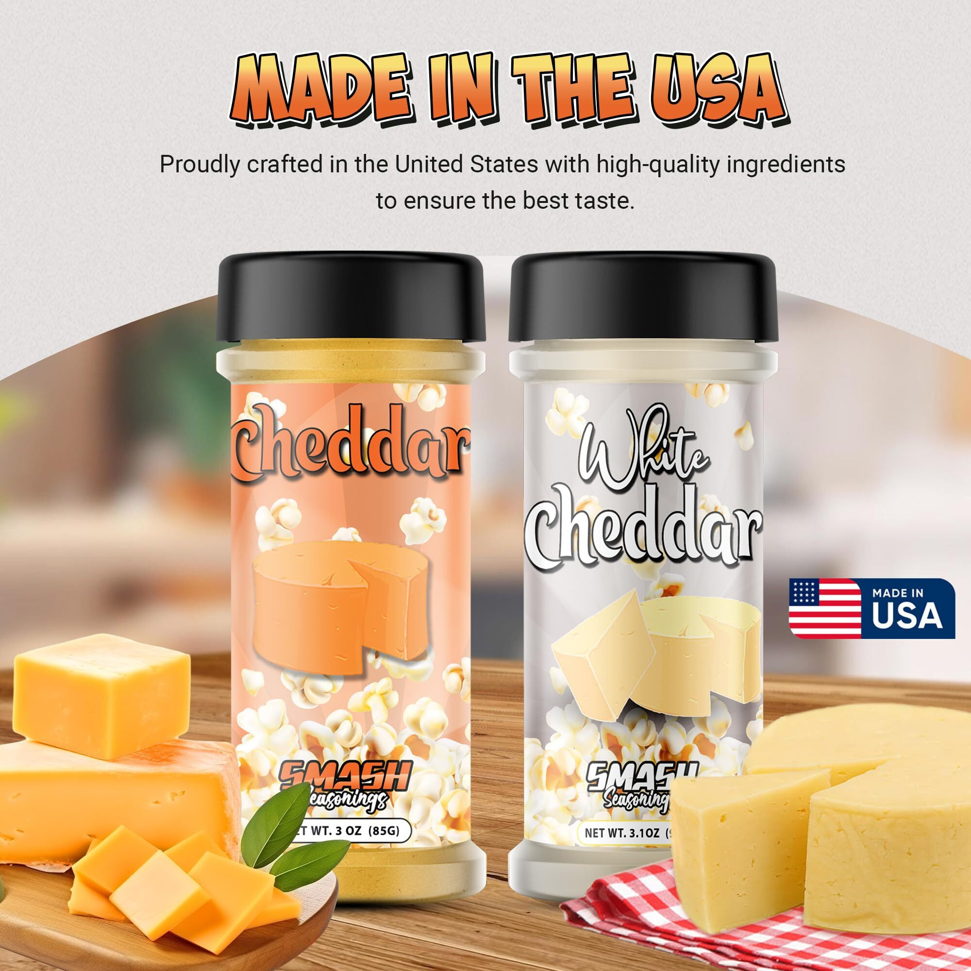 Smash Seasonings White Cheddar & Orange Cheddar Popcorn Seasoning - 2 Pack Of Delicious Popcorn Seasoning In A Shaker Bottle