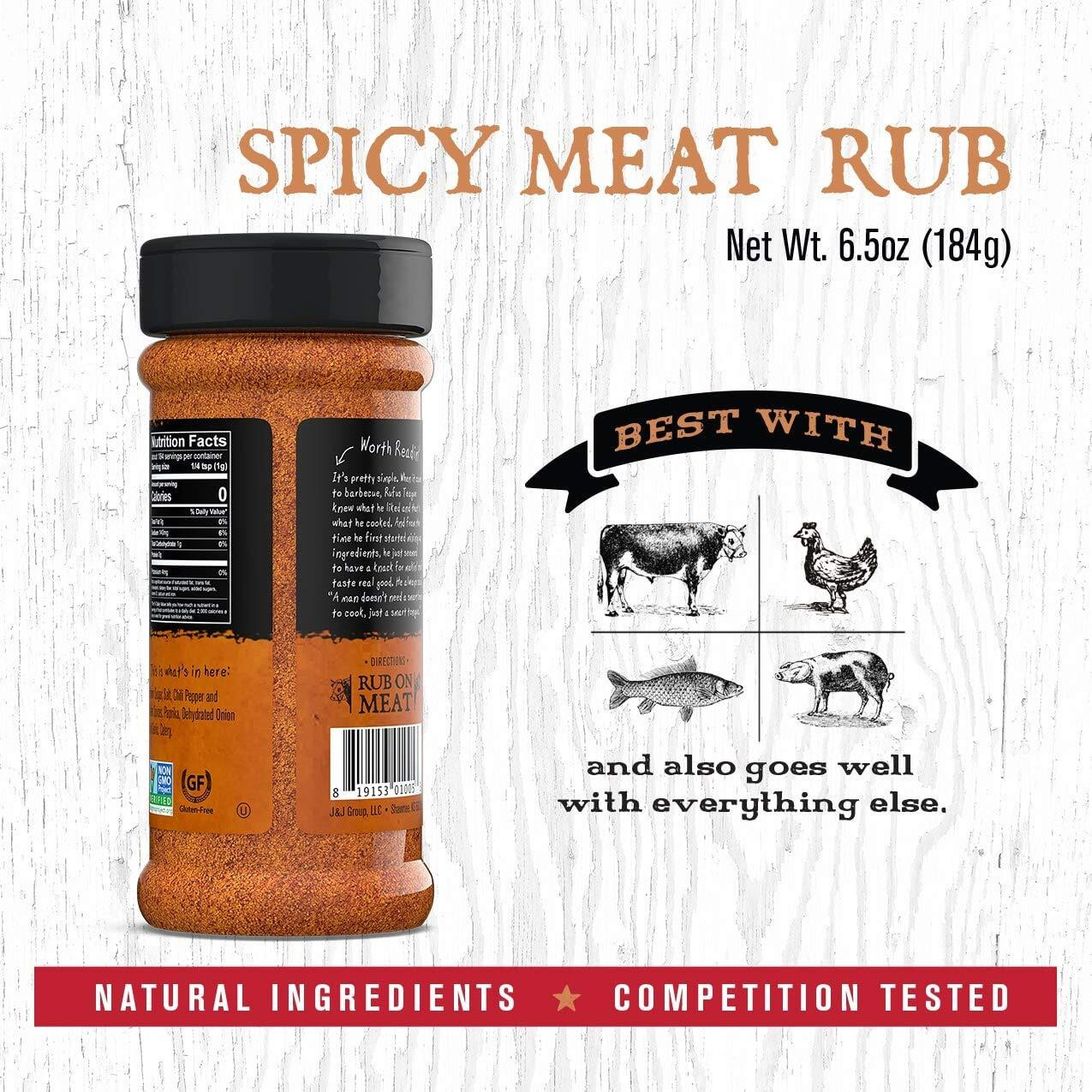 Rufus Teague - Spicy Meat Rub - Premium Bbq Rub - 6.5Oz Bottles - 2 Pack