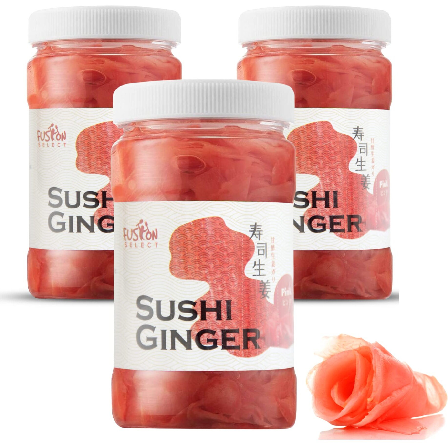 Fusion Select 3 Packs Pink Sushi Ginger - Natural Sliced Gari, Pickled Ginger For Sushi - No Msg, Non-Gmo - Spicy, Sour, Sweet & Salty Taste Notes - Side Dish For Sashimi, Sushi Ingredients - 12Oz