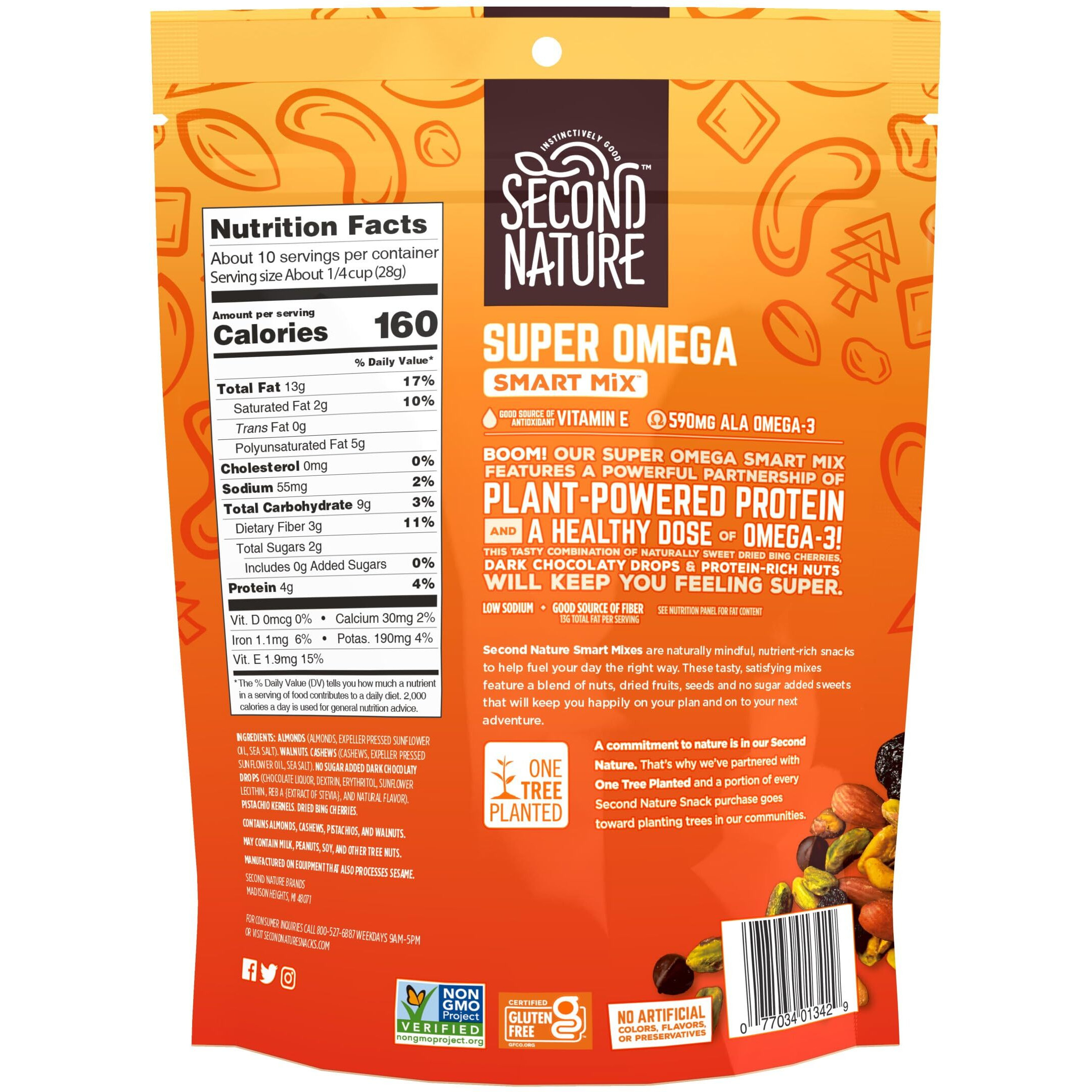 Second Nature Super Omega Smart Mix, Good Source Of Antioxidant Vitamin E, Good Source Of Fiber, No Artificial Colors, Flavors Or Preservatives, Low Sodium, Kosher, Gluten Free & Non-Gmo, 10 Ounce (Pack Of 6)