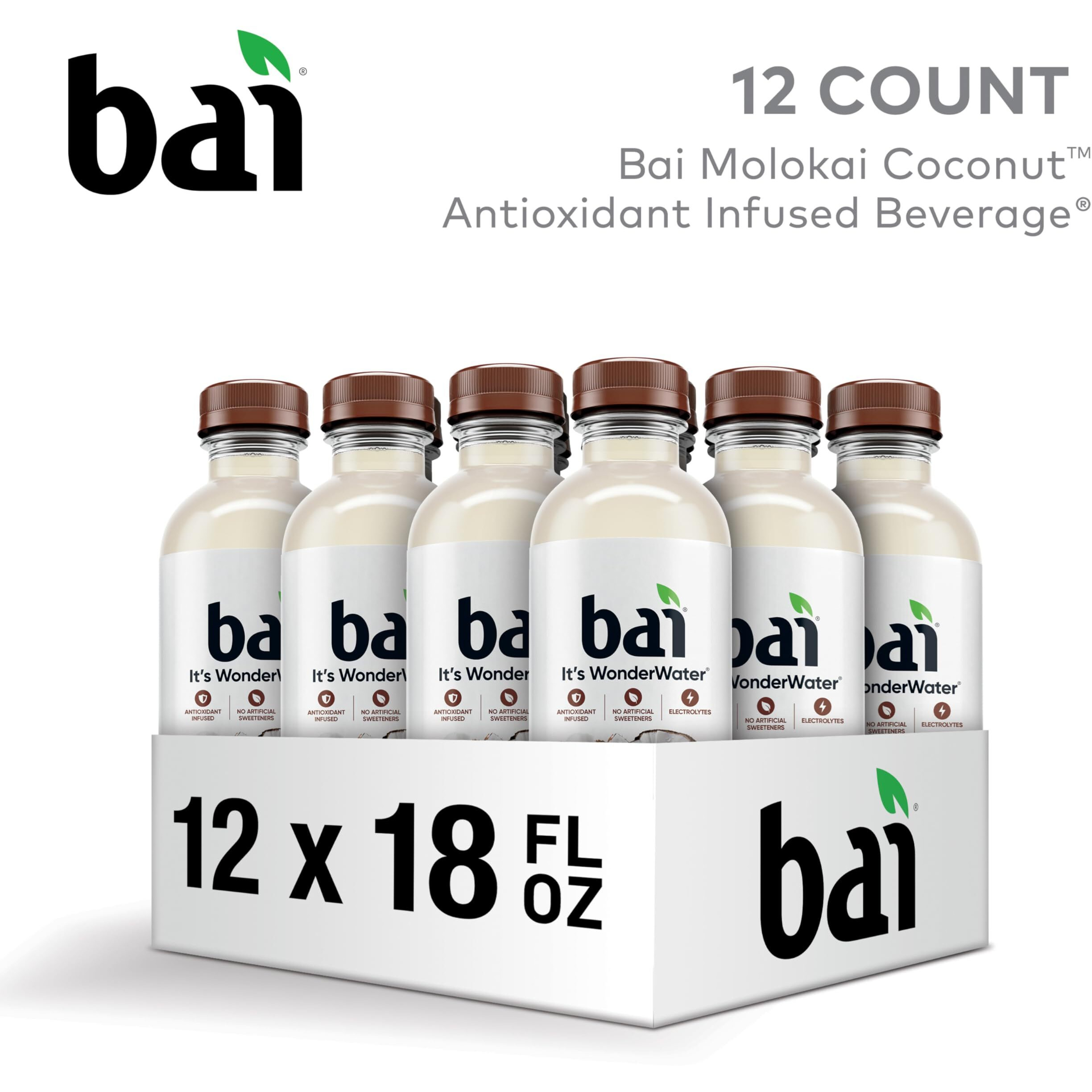 Bai Antioxidant Infused Water Beverage, Molokai Coconut, With Vitamin C And No Artificial Sweeteners, 18 Fluid Ounce Bottle, 12 Pack