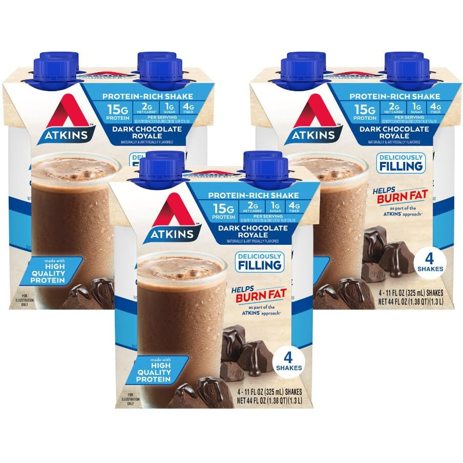 Atkins Dark Chocolate Royale Protein Shake, 15G Protein, Low Glycemic, 2G Net Carb, 1G Sugar, Keto Friendly, 12 Count
