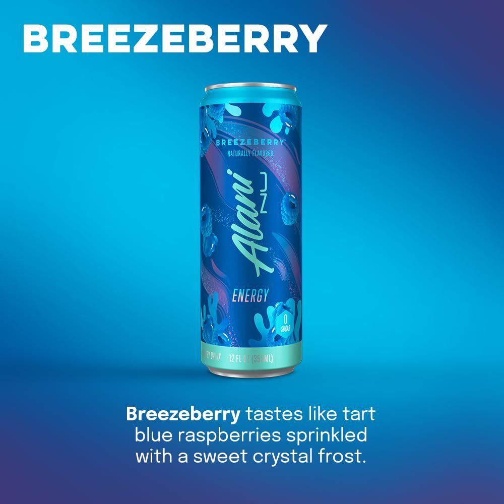 Alani Nu Breezeberry Sugar Free, Low Calorie Energy Drinks | 200Mg Caffeine | Pre Workout Performance With Antioxidants | Biotin B Vitamins | Zero Sugar | 10 Calories | 12 Fl Oz Cans (12 Pack)