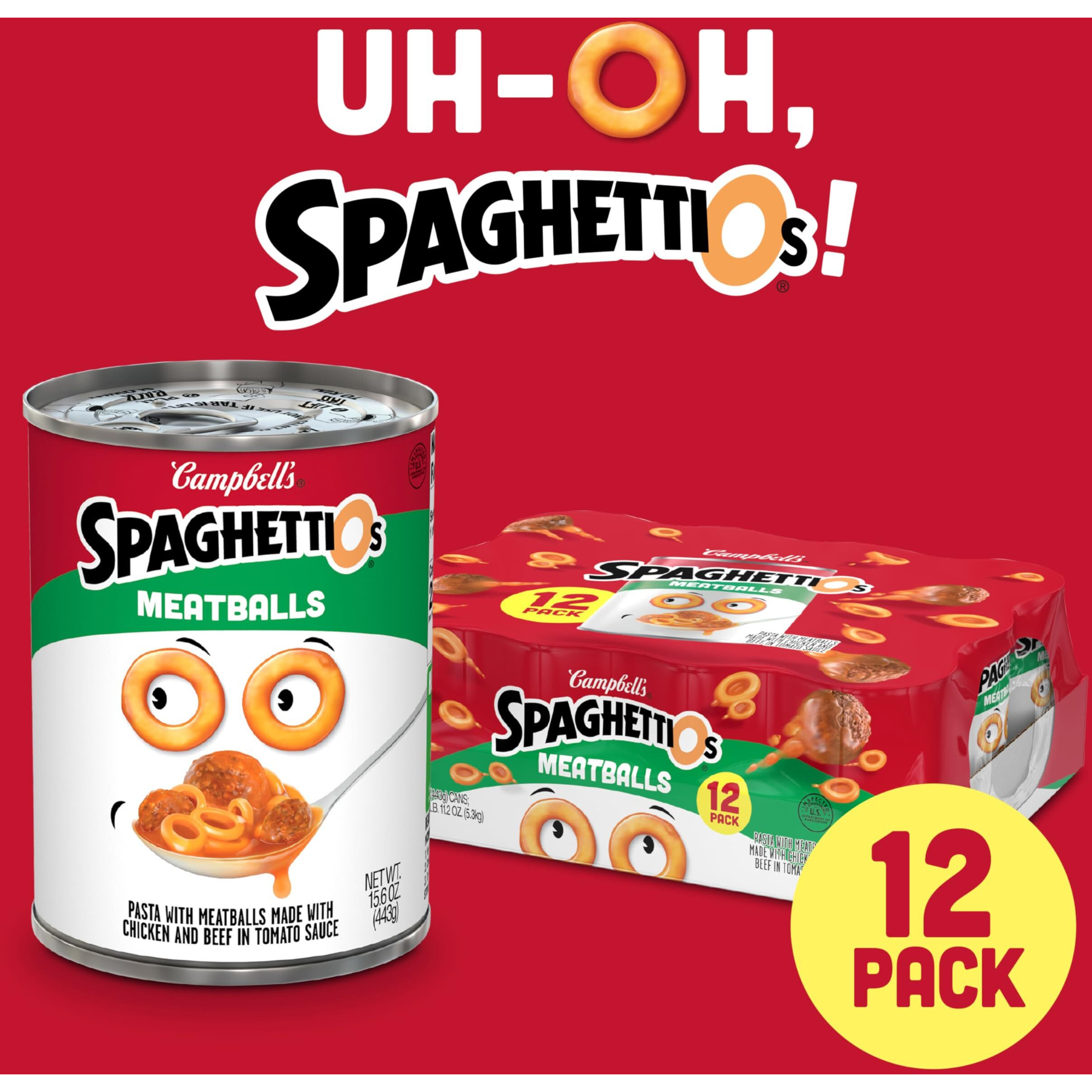 Spaghettios Canned Pasta With Meatballs, 15.6 Oz Can (Pack Of 12)
