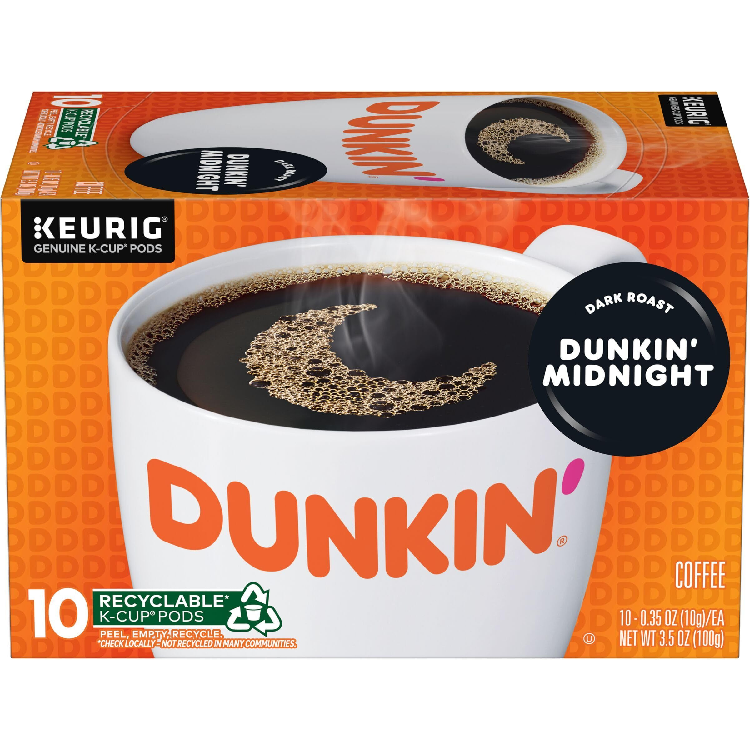 Dunkin' Midnight Dark Roast Coffee, 10 Count(Pack Of 6)