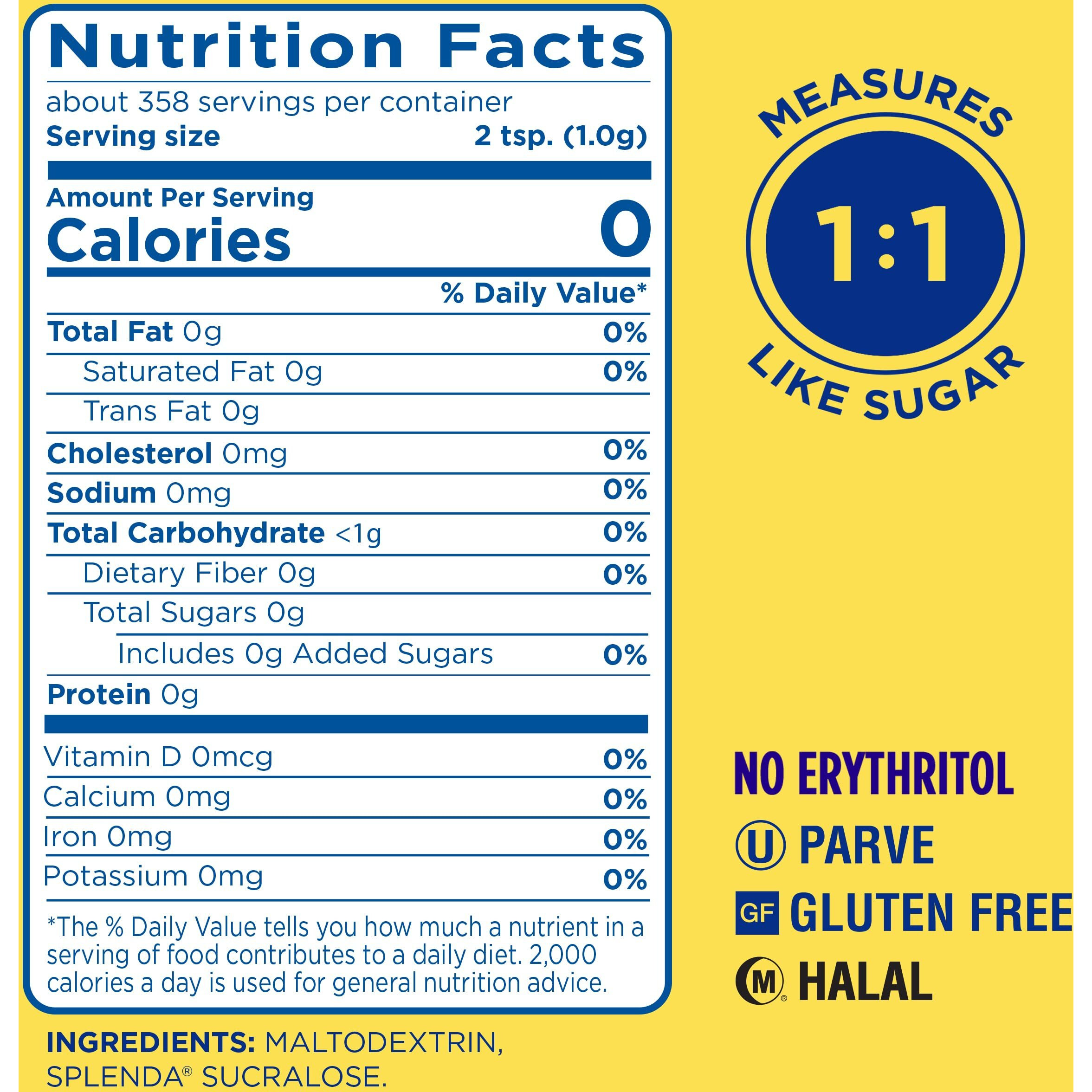 Splenda Zero Calorie Sweetener, Granulated Sugar Substitute, Resealable Twin Pack Bags, 25.22 Ounce (Each Pouch 12.61 Oz)