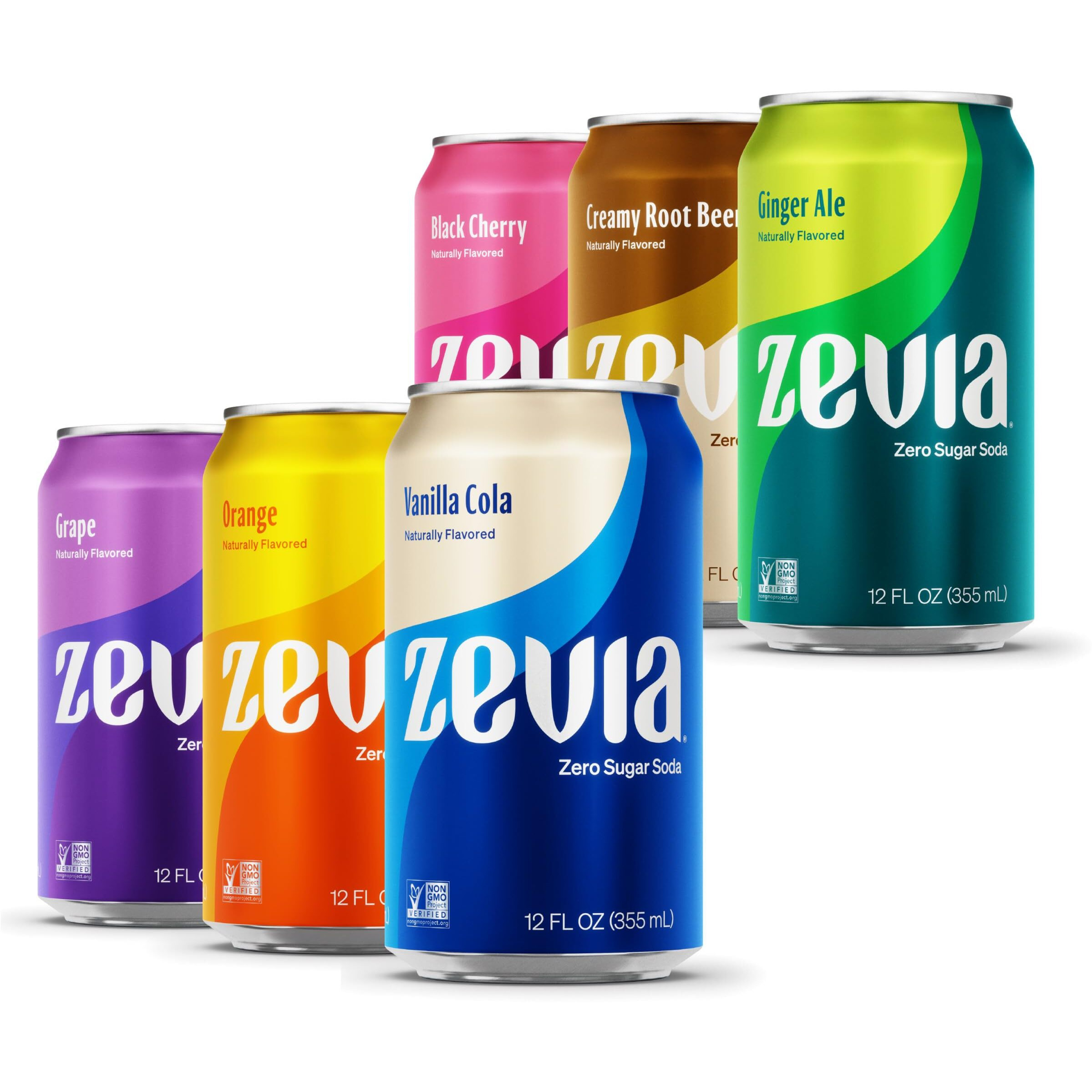 Zevia Zero Sugar, 6-Flavor Rainbow Soda Variety Pack, 12 Fl Oz Cans (Pack Of 24)