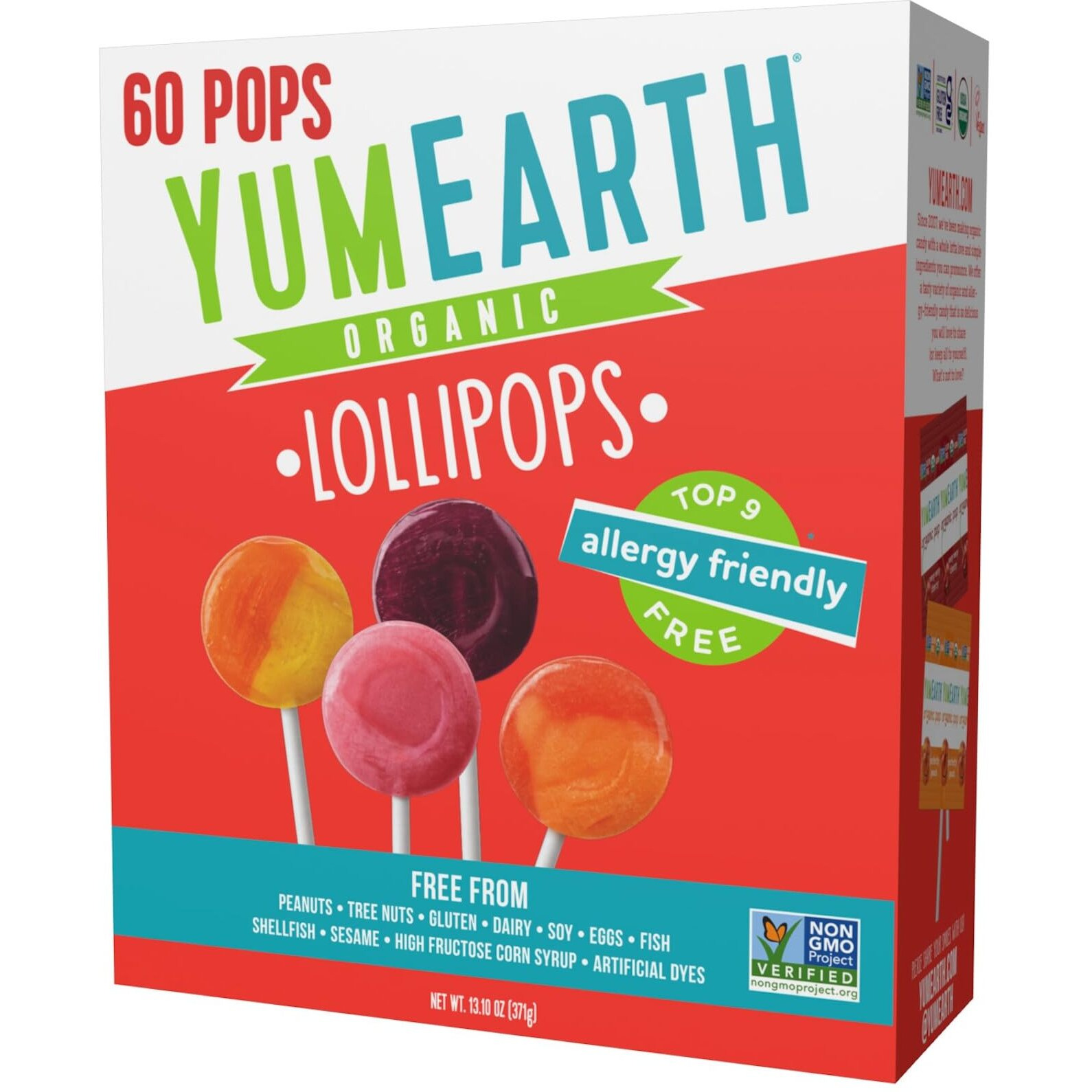 Yumearth Organic Pops Variety Pack, 60 Fruit Flavored Favorites Lollipops, Allergy Friendly, Gluten Free, Non-Gmo, Vegan, No Artificial Flavors Or Dyes