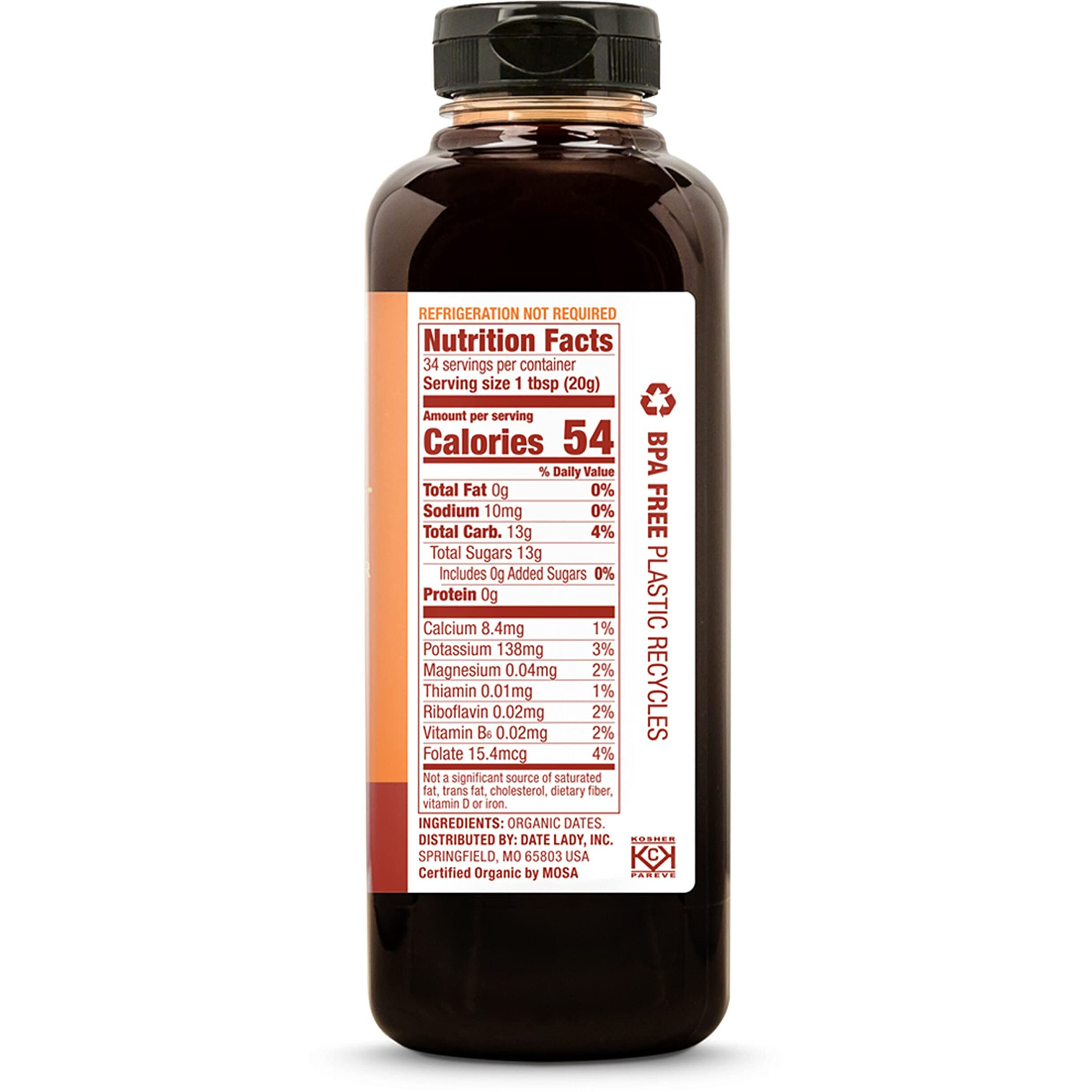 Award Winning Organic Date Syrup 18 Oz Squeeze Bottle | Vegan, Paleo, Gluten-Free & Kosher | Sugar Substitute | More Nutrition Than Maple Syrup Or Honey