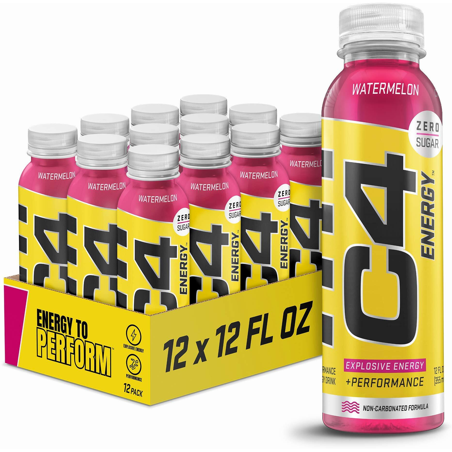 C4 Energy Non-Carbonated Zero Sugar Energy Drink, Pre Workout Drink + Beta Alanine, Watermelon, 12 Fl Oz (Pack Of 12)