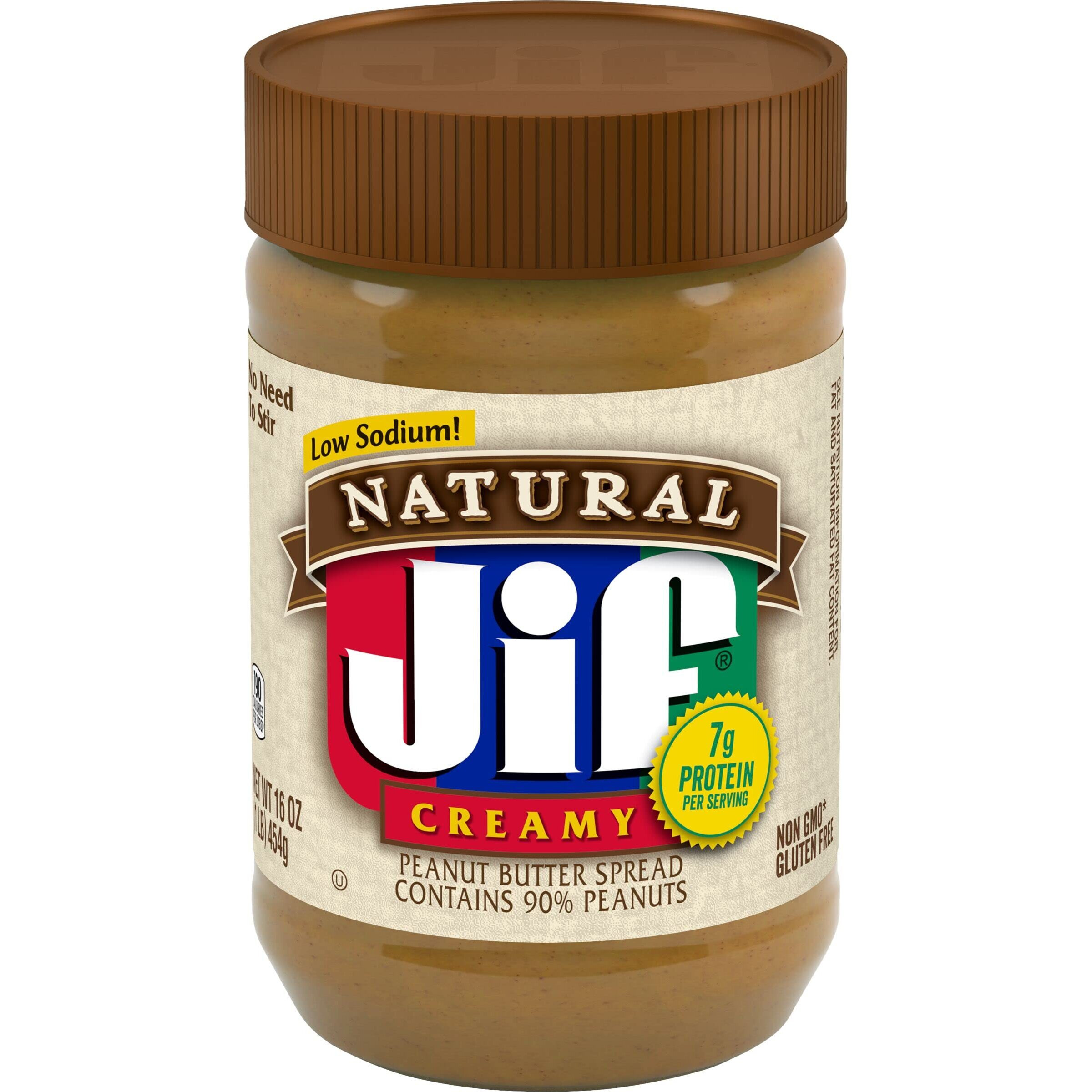 Jif Natural Creamy Peanut Butter Spread, 16 Ounces (Pack Of 12), Contains 90% Peanuts