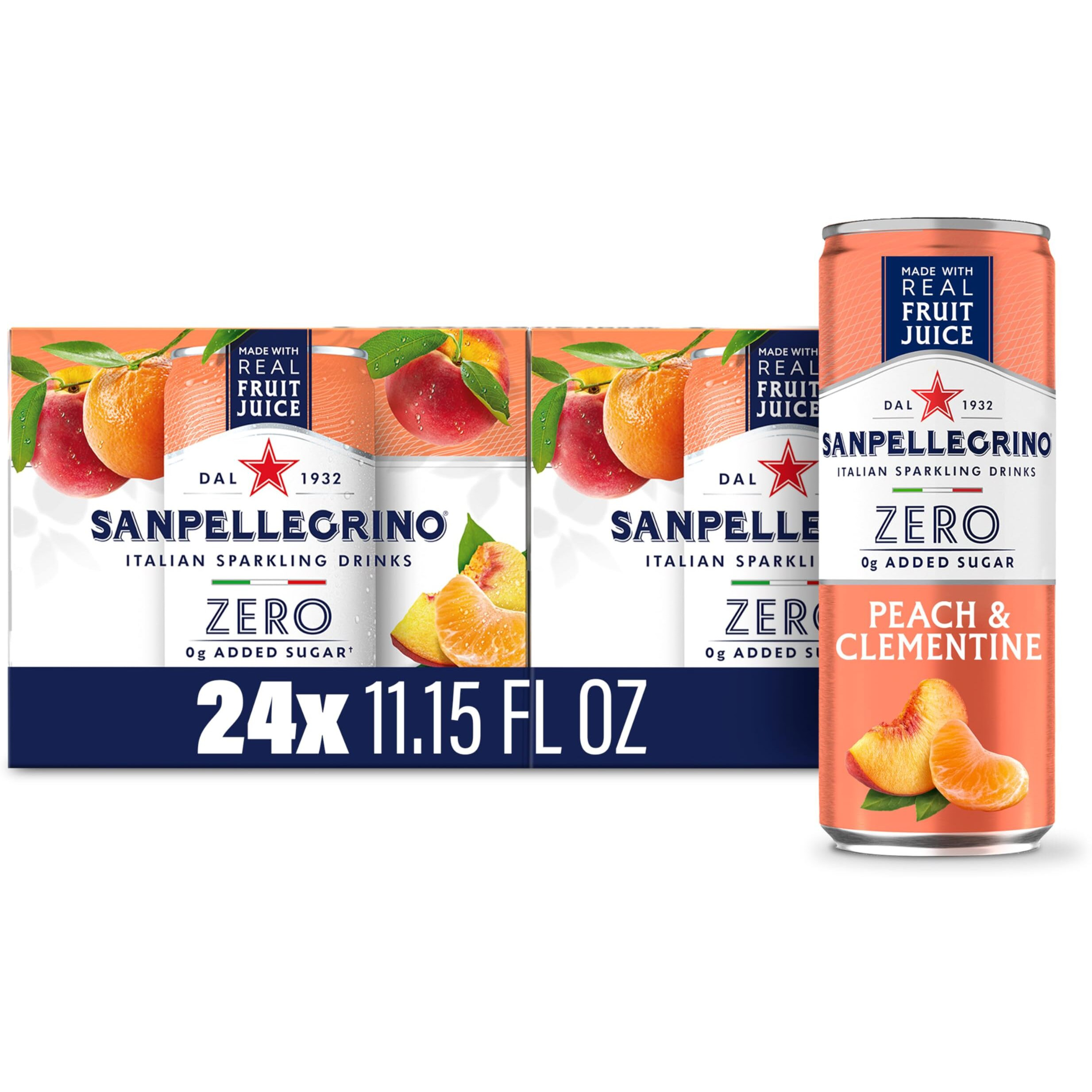 Sanpellegrino Zero Grams Added Sugar Italian Sparkling Drinks, Sparkling Peach Clementine Beverage, 11.15 Fl Oz (Pack Of 24)