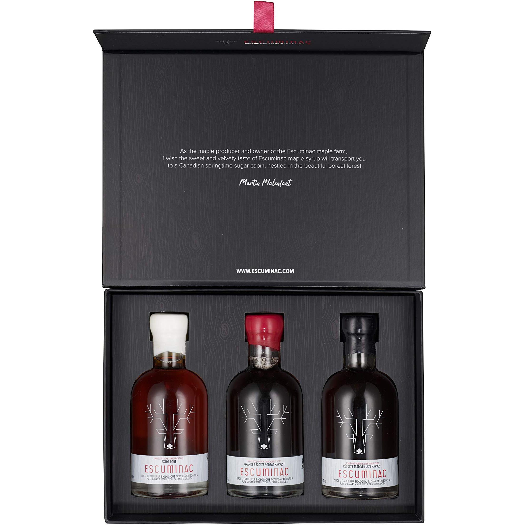 Escuminac, Canadian Maple Syrup Gift Set, 3 Harvests Included From Delicate To Strong Taste. 100% Pure & Organic.