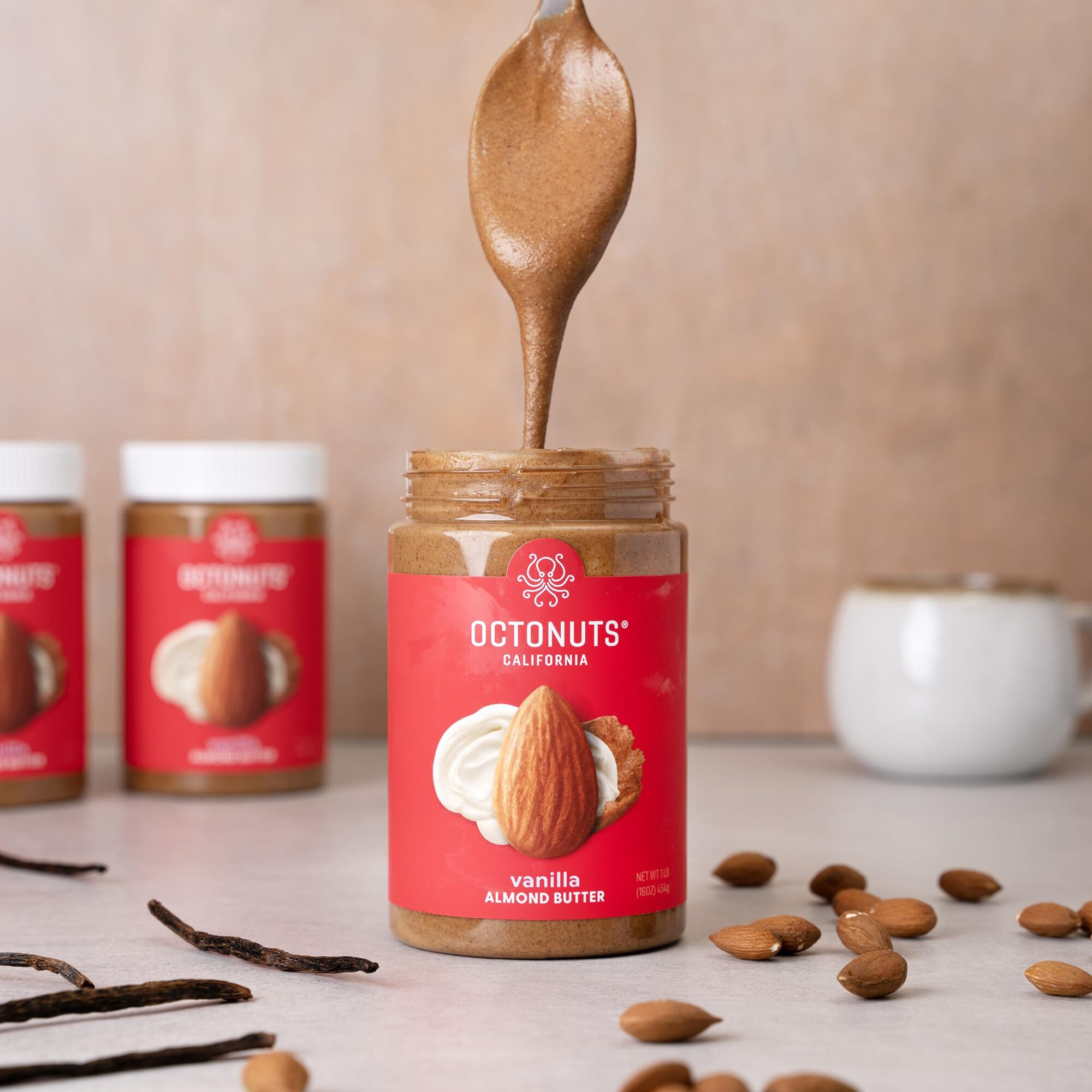 Octonuts Dry Roasted Roasted Vanilla Almond Nut Butter 16Oz - Pure Creamy Nut Butter - Heart Healthy And Delicious Foods - Gluten Free, Vegan, Kosher, Non-Gmo Nut Butters