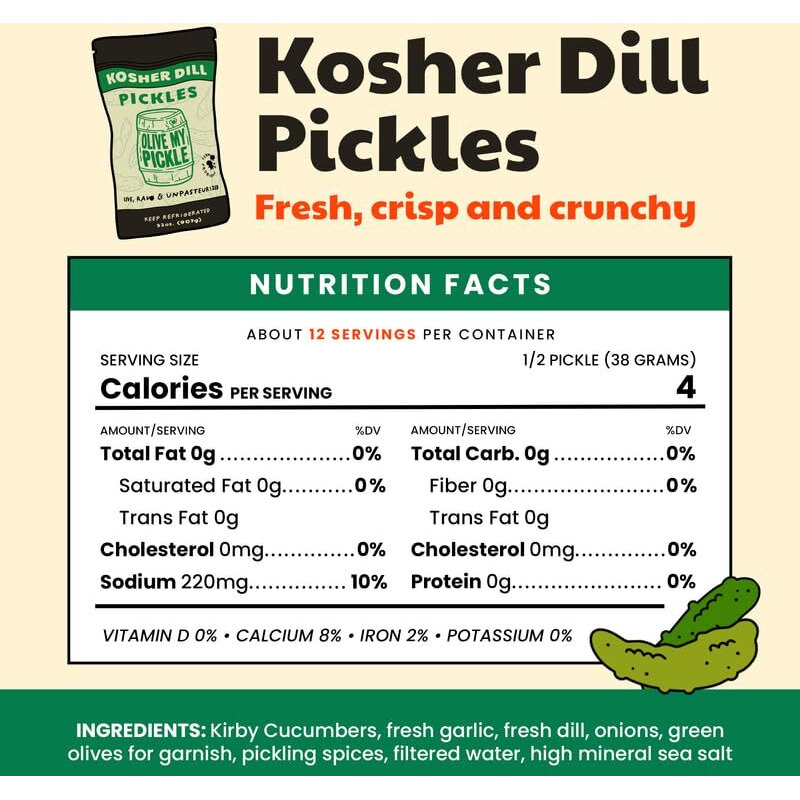 Olive My Pickle Fermented Dill Pickles - 192 Ounces | 6 Pack Bundle Of Probiotic Pickles Kosher Dill And Brine With Digestive Enzymes For Gut Health - Kosher Pickles 32 Oz Per Bag