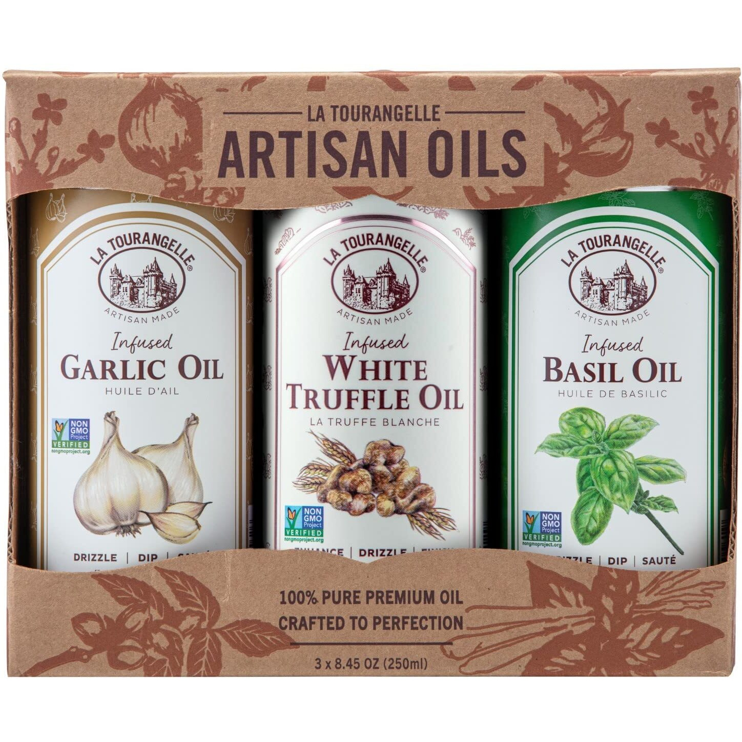 La Tourangelle, Infused Trio Of Oils - Basil Oil, Garlic Oil, White Truffle Oil, 8.45 Fl Oz (Set Of 3)