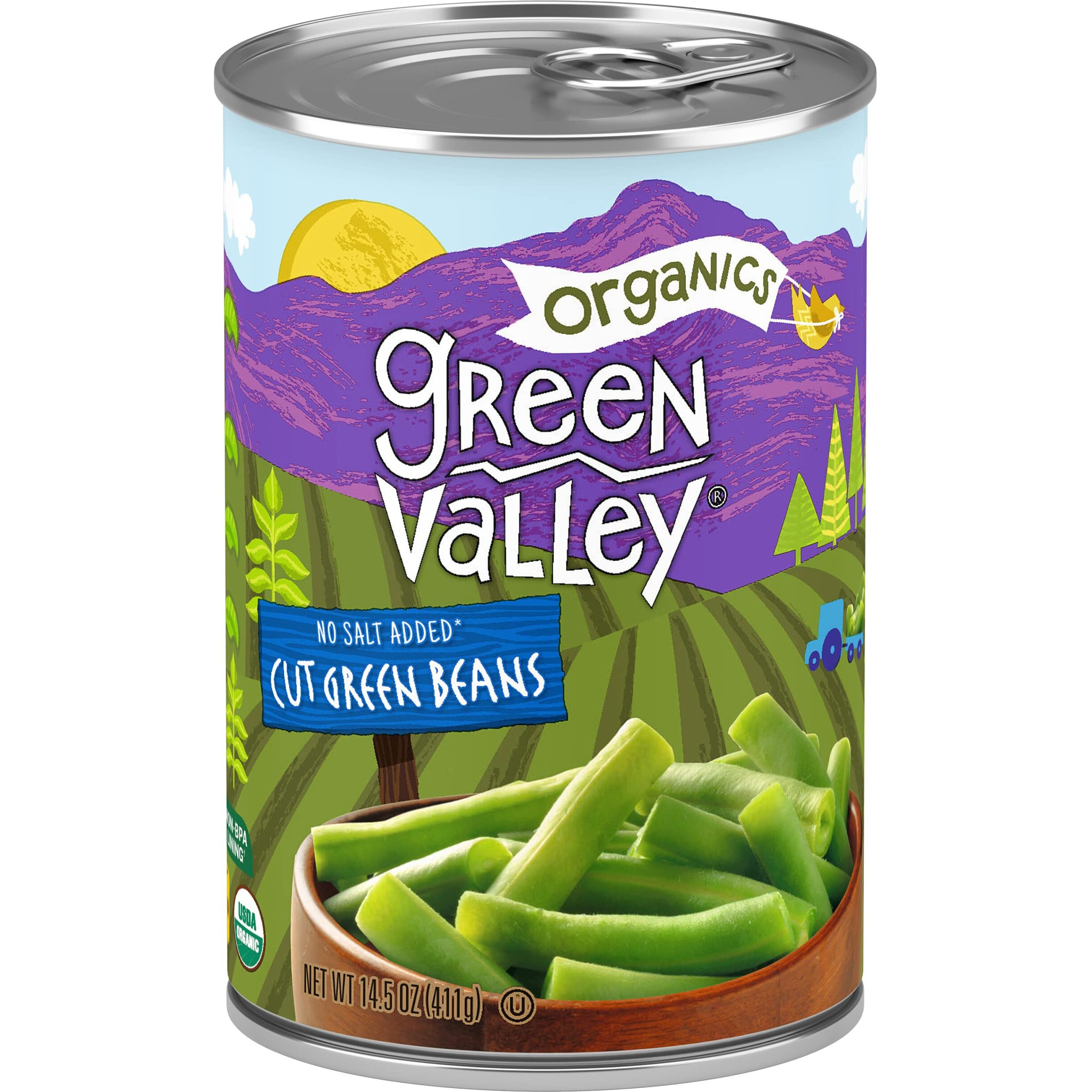 Green Valley Organics Cut Green Beans | Certified Organic | Deliciously Mild Subtly Sweet Flavor, Tender-Crisp | 14.5 Oz Can (Pack Of 4)