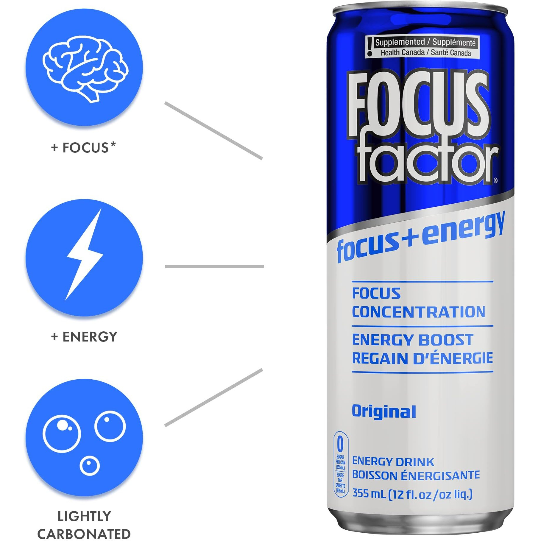 Focus Factor Energy Drink - 18 X 355Ml Cans - Variety Pack (Original, Orange, Fruit Punch) - With Focus + Energy - Lightly Carbonated, Sugar Free, Low Calorie With Vitamin B6 & Vitamin B12