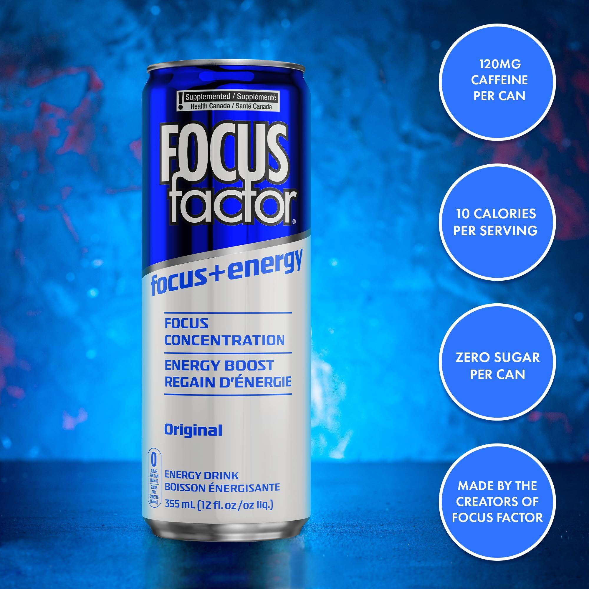 Focus Factor Energy Drink - 18 X 355Ml Cans - Variety Pack (Original, Orange, Fruit Punch) - With Focus + Energy - Lightly Carbonated, Sugar Free, Low Calorie With Vitamin B6 & Vitamin B12