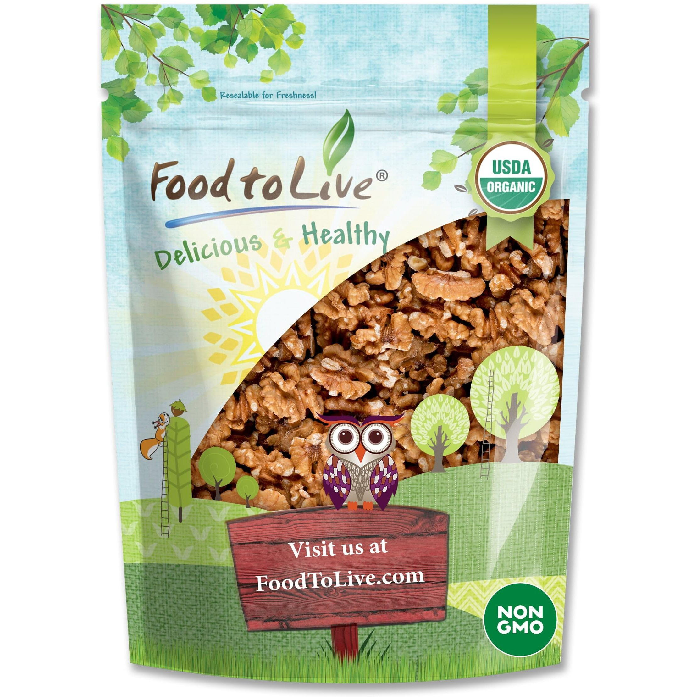 Organic California Walnuts Halves & Pieces, 2.5 Pounds - Non-Gmo, Raw, Unsalted, Shelled, Vegan, Kosher, Sirtfood, Bulk Snack. High In Omega-3 Fatty Acids, Protein. Great For Baking, And As A Topping.