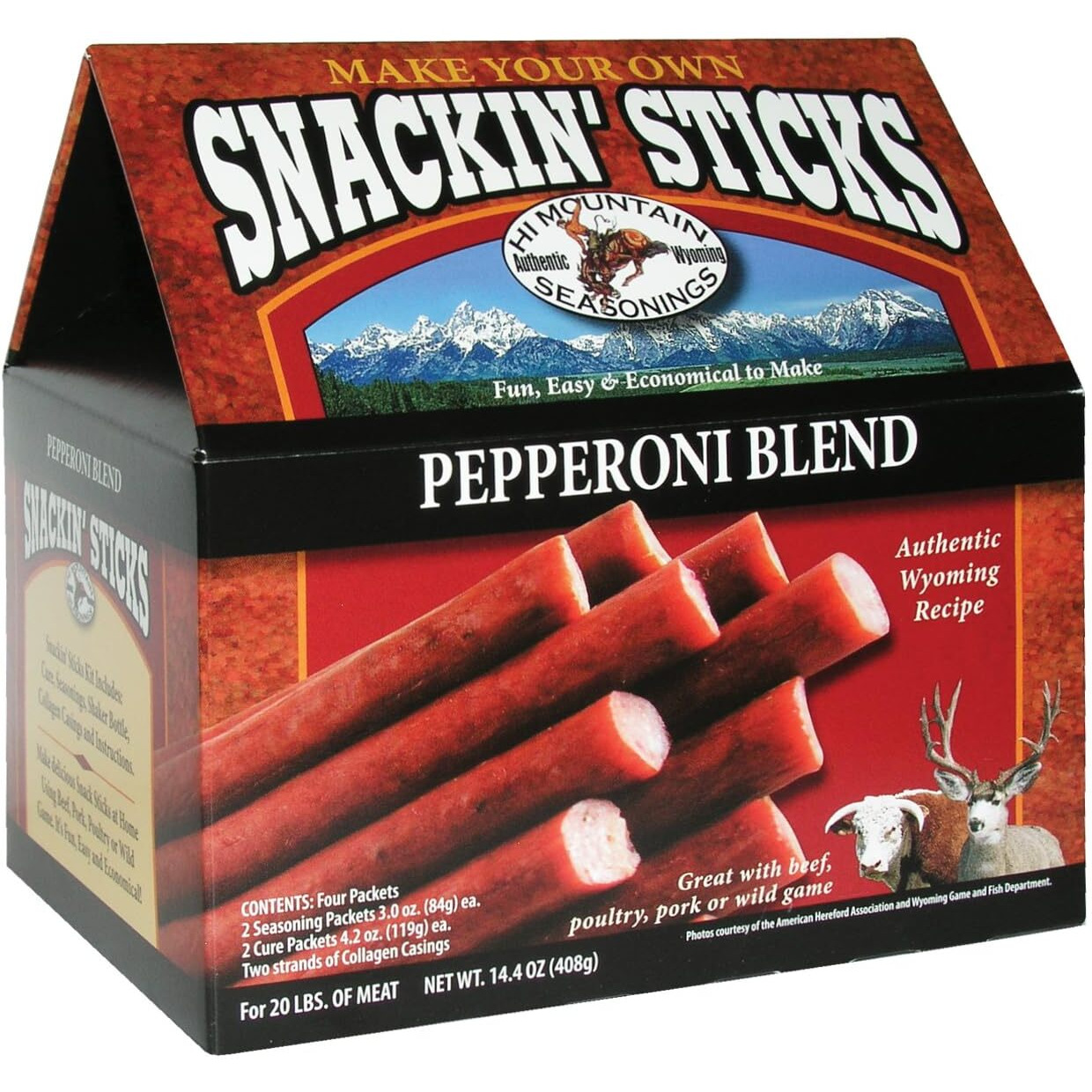 Hi Mountain Seasonings | Snack Stick Seasoning Kit | Pepperoni Blend | Includes Seasoning, Cure, Casings, & Directions | Seasons Up To 20Lbs Of Meat | Beef, Pork, Venison, Deer, & Wild Game
