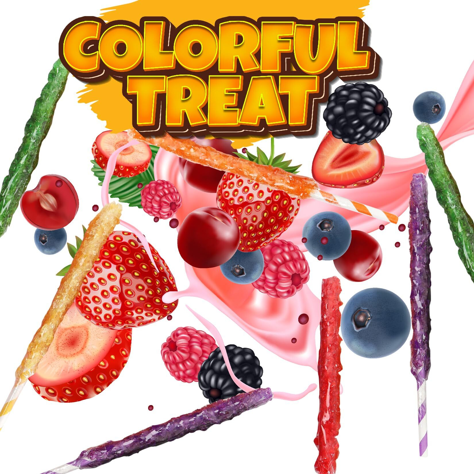 Fusion Select 36 Crystal Rock Candy Sticks - Sweet Hard Sugar Lollipop Snacks With Strong Flavors - Assorted Large, Individually Wrapped Candies - Colored Buffet Treats & Party Favors For Kids