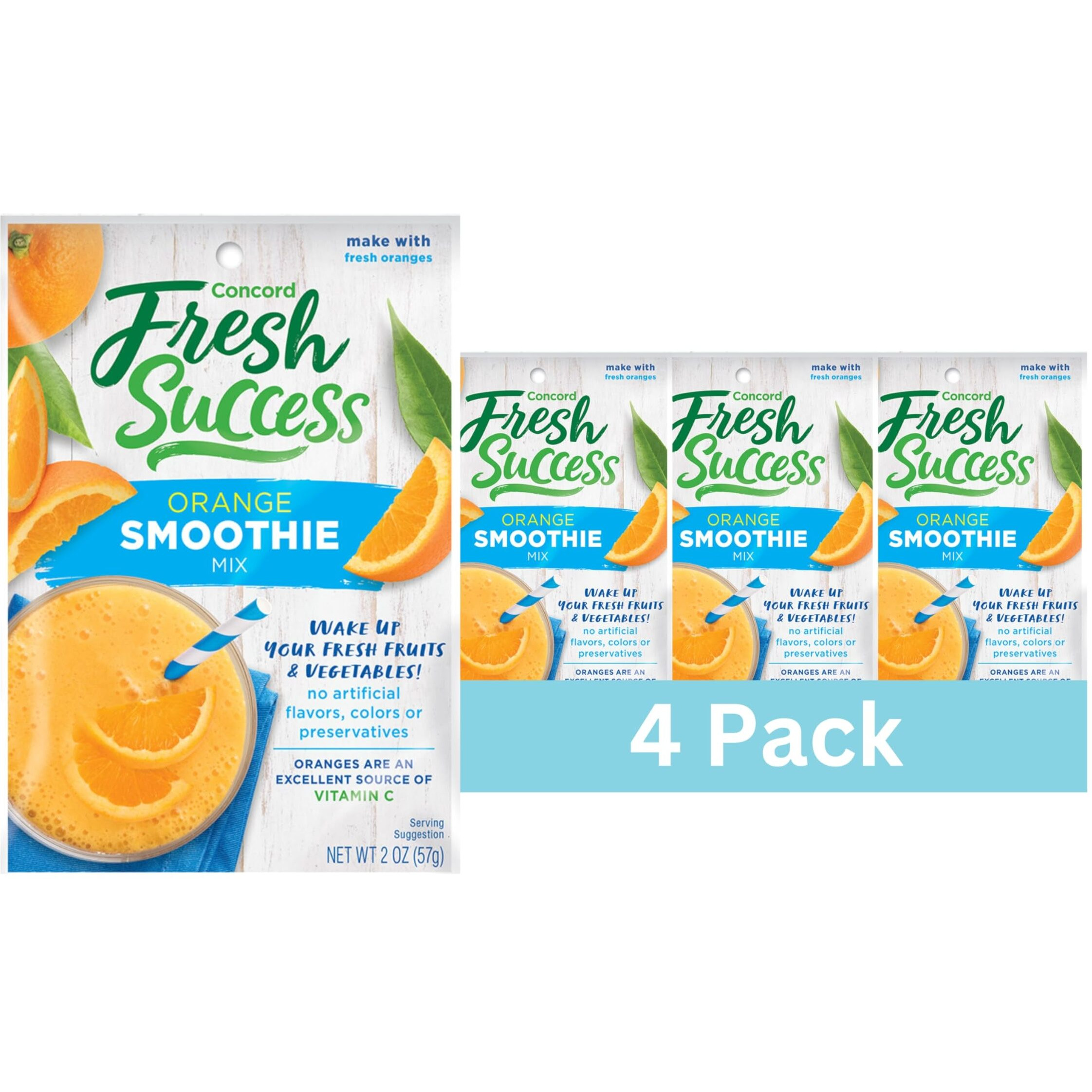 Concord Foods Orange Smoothie Mix - Citrus Flavor With No Artificial Flavors, Colors, Or Preservatives - Ideal For Fresh Fruit Smoothies - 2 Oz Pouch For Healthy Smoothies Pack Of 4