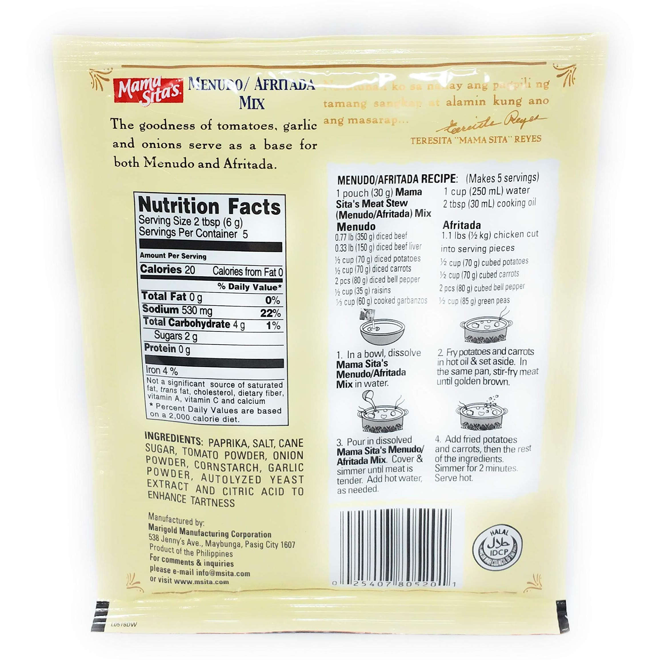 Mama Sita's Menudo/Afritada Meat Stew Mix, Five(5) Pack, 1.06 Oz(30G)