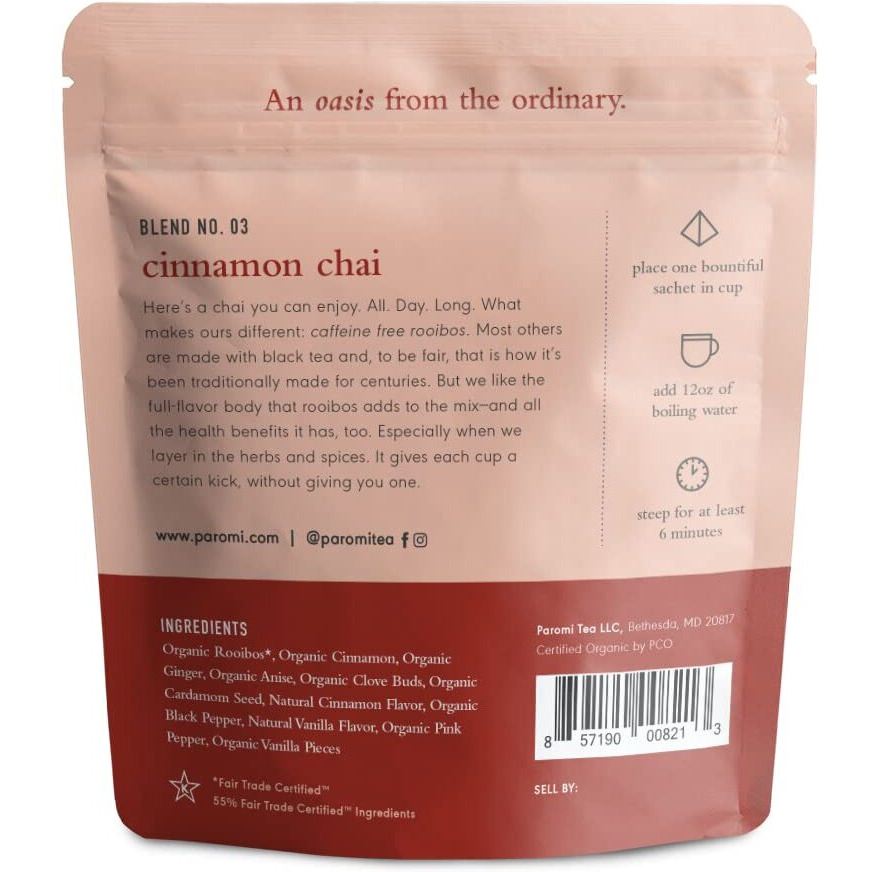 Paromi Cinnamon Chai Rooibos, Resealablepouch, 15 Count