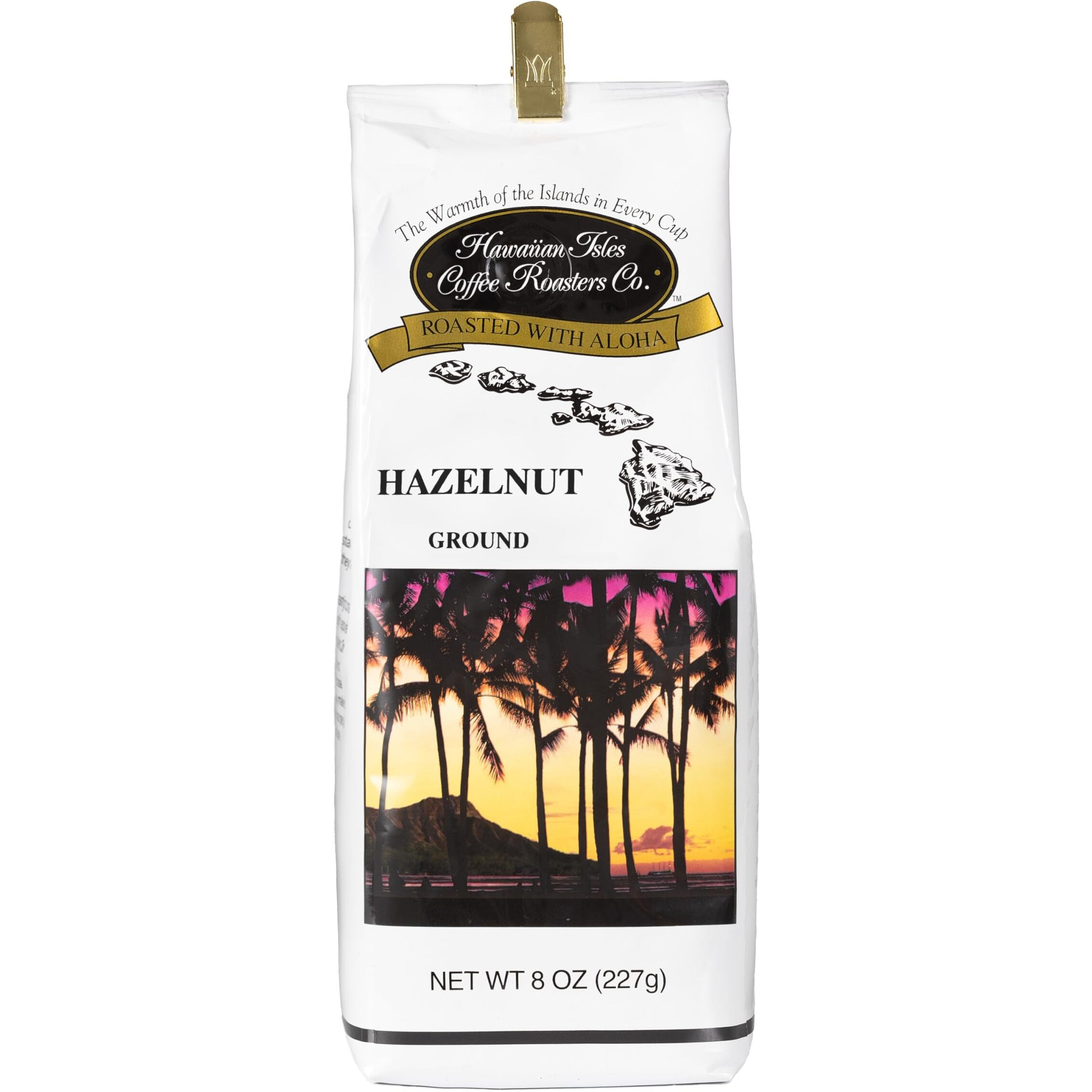 Hawaiian Isles Coffee Hazelnut Flavored, Light Roast Ground Coffee, Roasted With Aloha - 8 Ounce Bag
