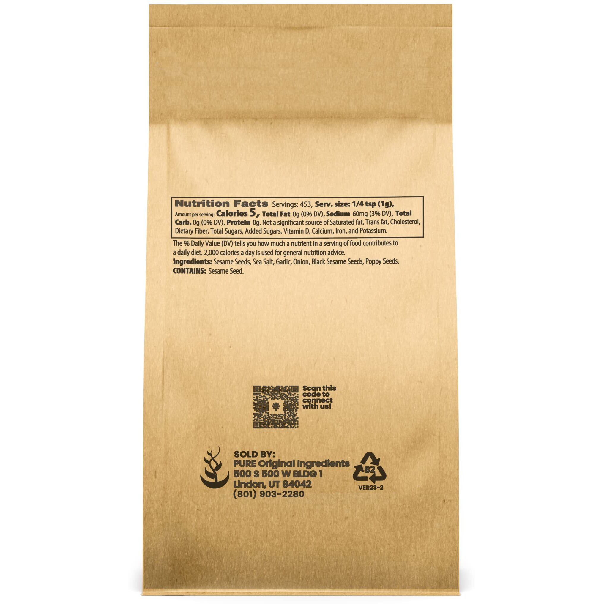 Pure Original Ingredients Everything Bagel Seasoning (1 Lb) Add Flavor & Texture, Mix Of Sesame Seeds, Garlic, Onion & Salt