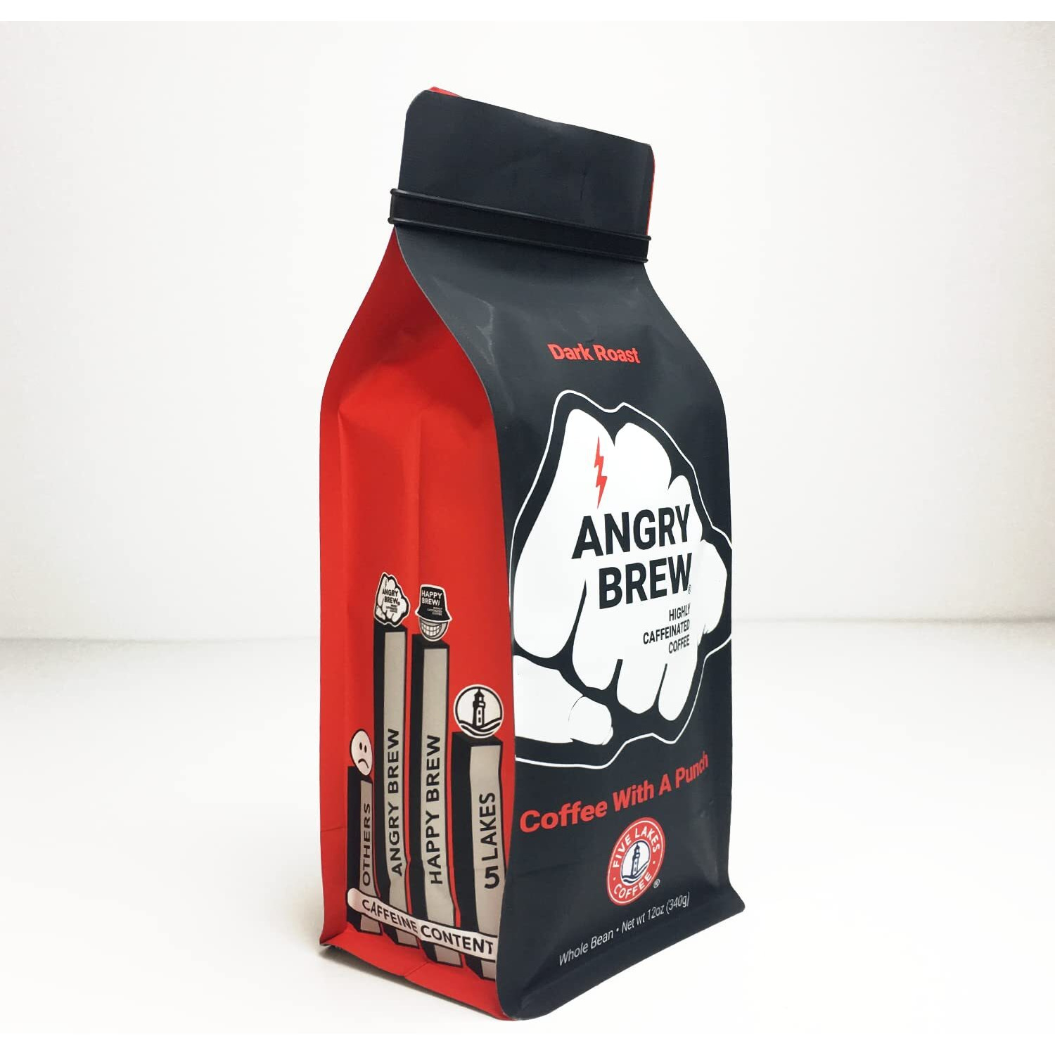 Five Lakes Coffee - Angry Brew - Coffee With A Punch Highly Caffeinated, Dark Roast, Coffee (Whole Bean)