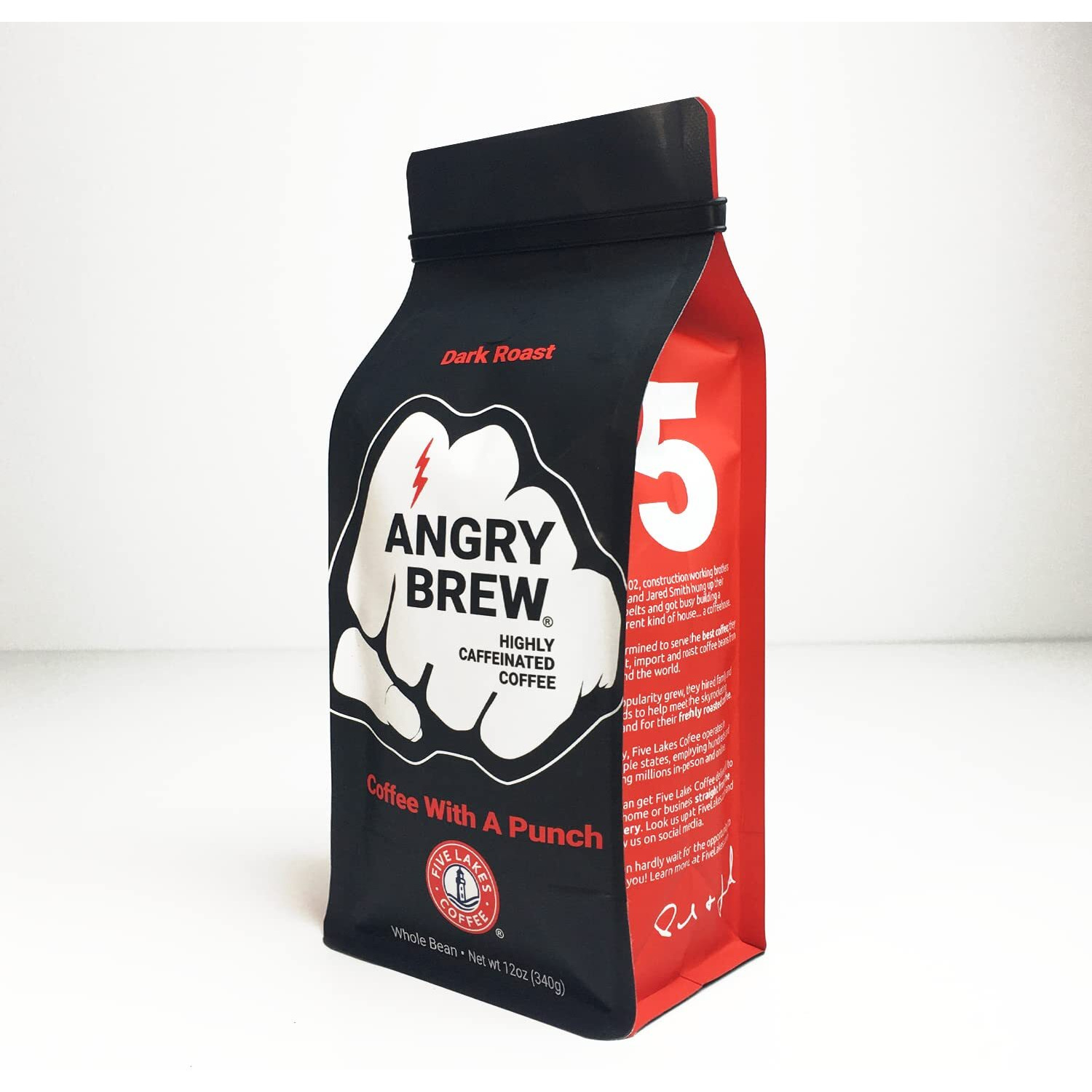 Five Lakes Coffee - Angry Brew - Coffee With A Punch Highly Caffeinated, Dark Roast, Coffee (Whole Bean)