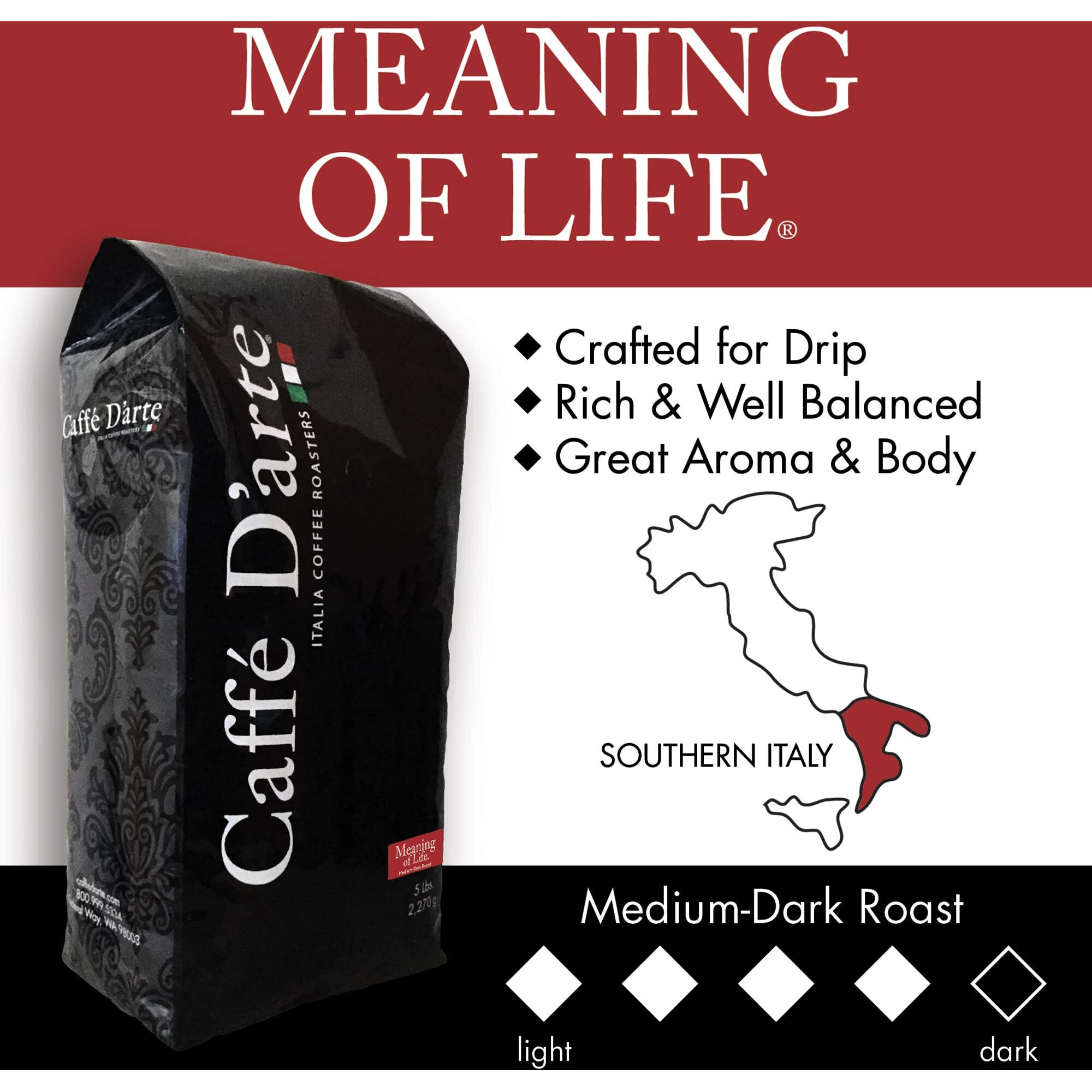 Caffe D'Arte Meaning Of Life Ground Coffee, 5 Pound
