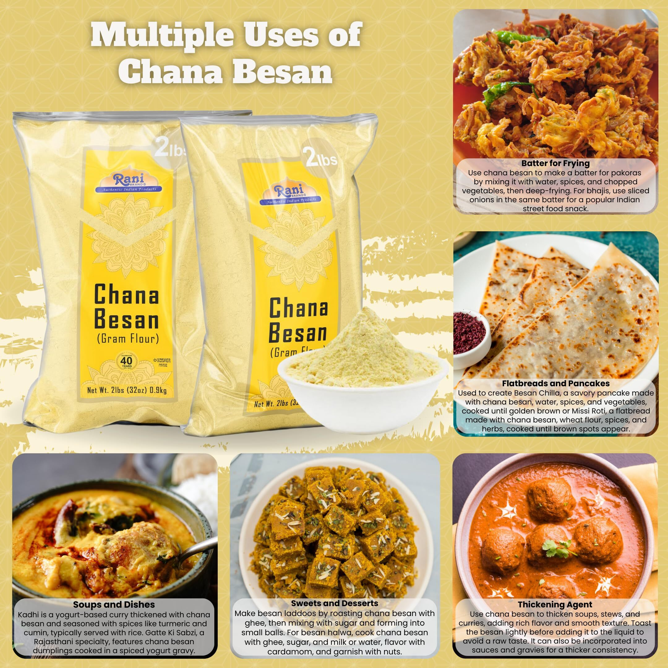 Rani Chana Besan (Chickpeas Flour, Gram) 32Oz (2Lbs) 908G ~ All Natural | Vegan | Gluten Friendly | Non-Gmo | Kosher | Indian Origin