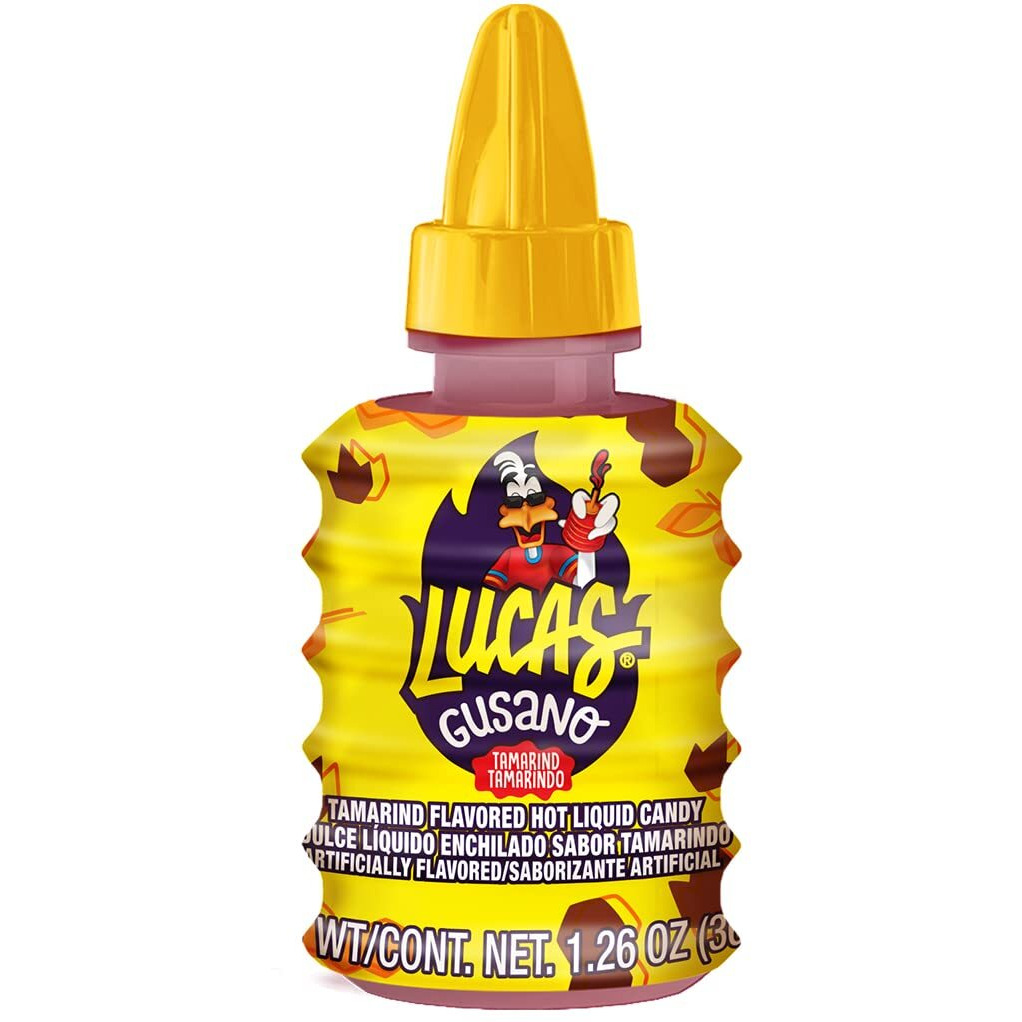 Lucas Gusano Fruity Tamarind Flavored Liquid Candy, 1.26Oz - 10 Pieces Pack For Treats, Fruit, Snack, Parties, Piatas