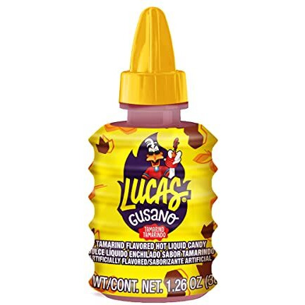 Lucas Gusano Fruity Tamarind Flavored Liquid Candy, 1.26Oz - 10 Pieces Pack For Treats, Fruit, Snack, Parties, Piatas