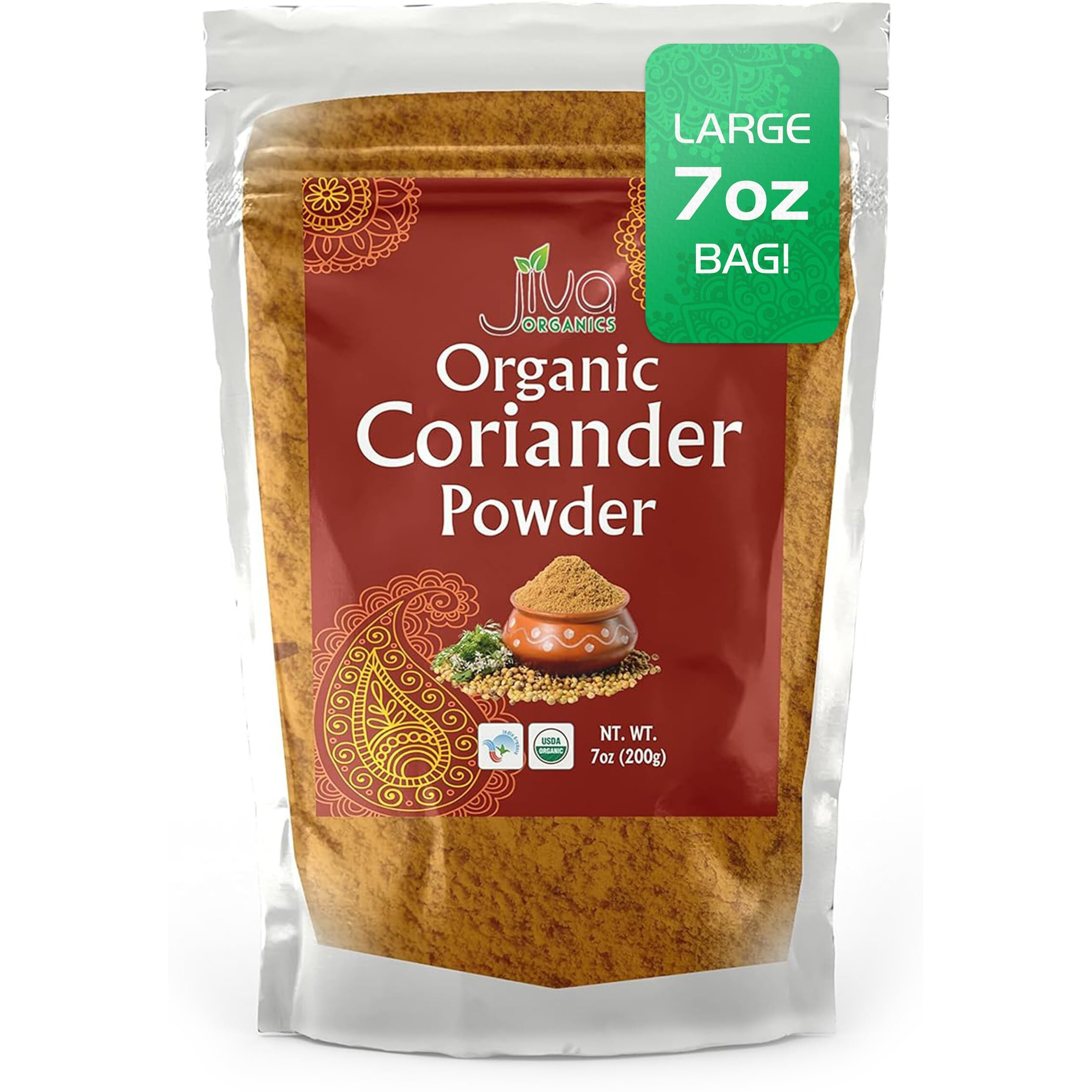Jiva Organics Organic Ground Coriander Powder - Non-Gmo, Pure - Dhania, Coriander Seeds Ground (7 Ounce Bag)
