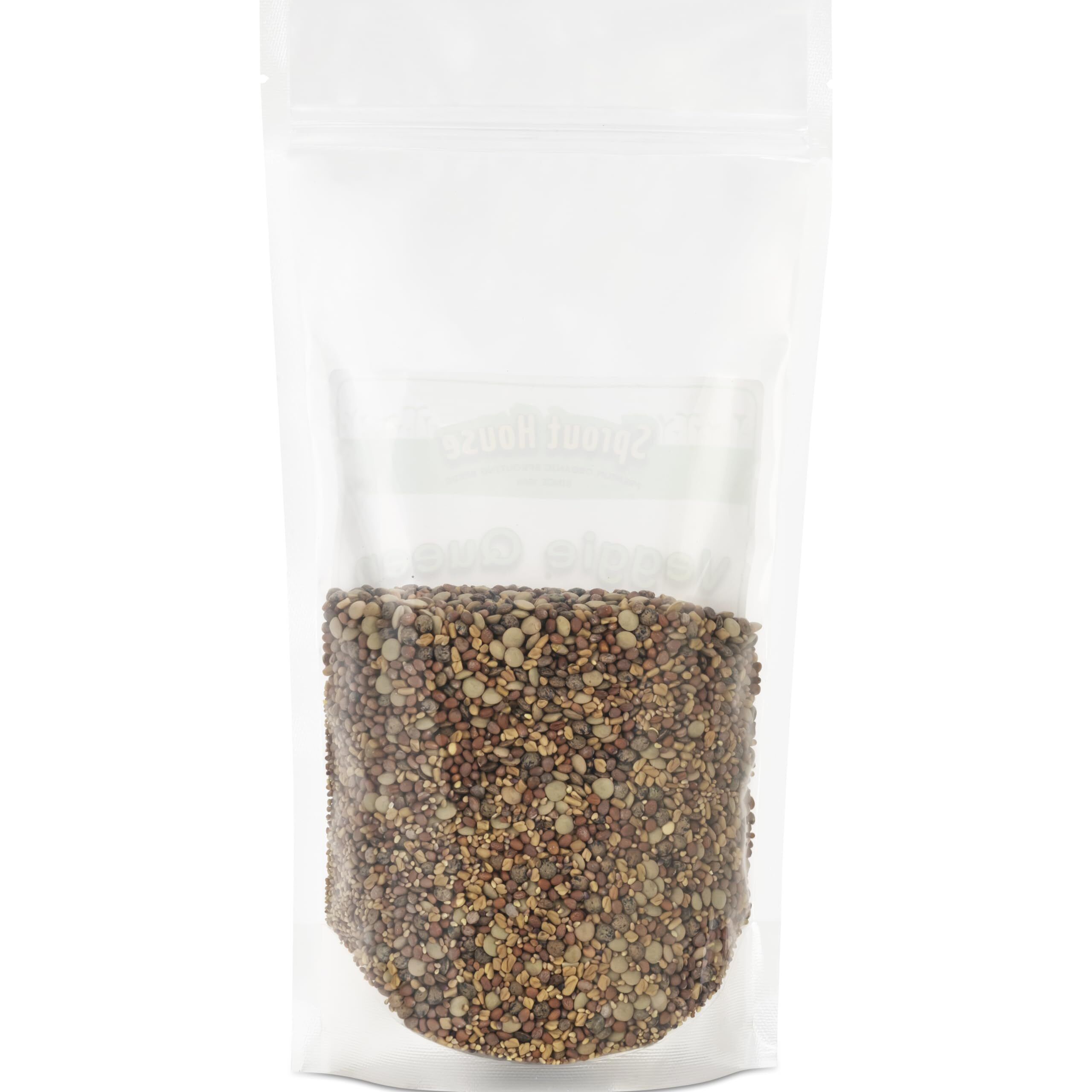 The Sprout House Veggie Queen Salad Mix Certified Organic Non-Gmo Sprouting Seeds - Red Clover, Red Lentil, French Lentil, Daikon Radish, Fenugreek 1 Pound