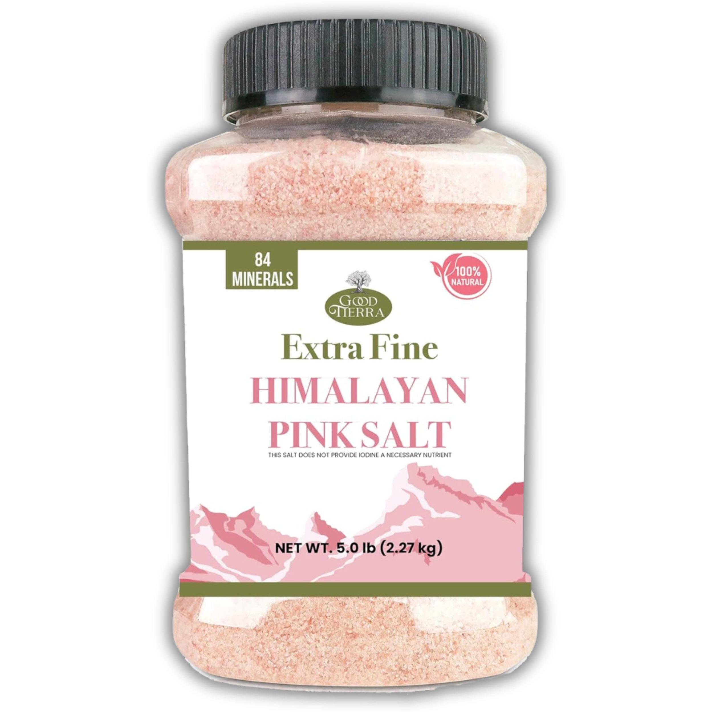 Good Tierra Himalayan Pink Salt In Jar - Extra-Fine Grain - 5 Lb. (4 Pack)