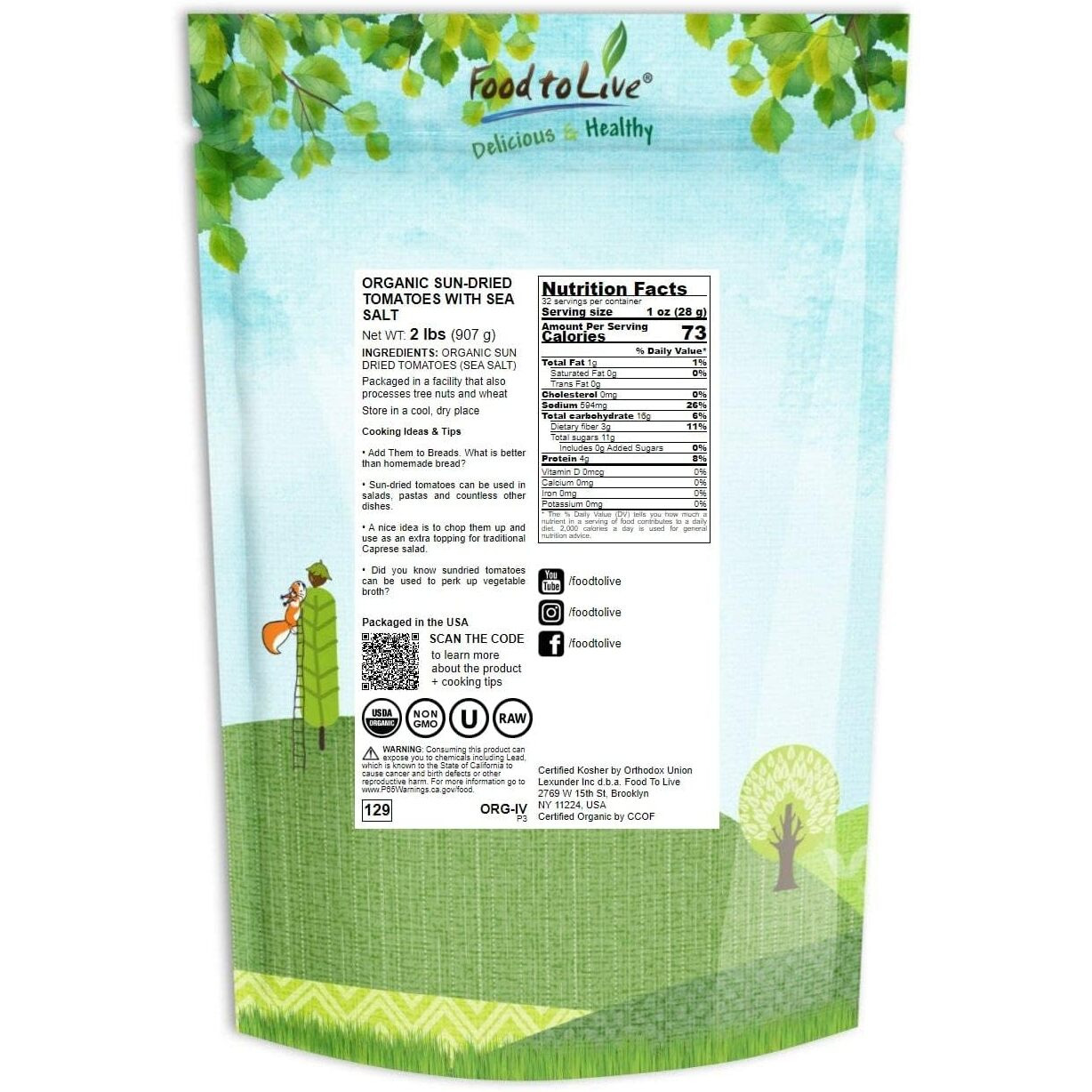 Organic Sun-Dried Tomatoes With Sea Salt, 2 Pounds - Salted, Non-Gmo, Kosher, Raw, Vegan, Unsulfured, Bulk